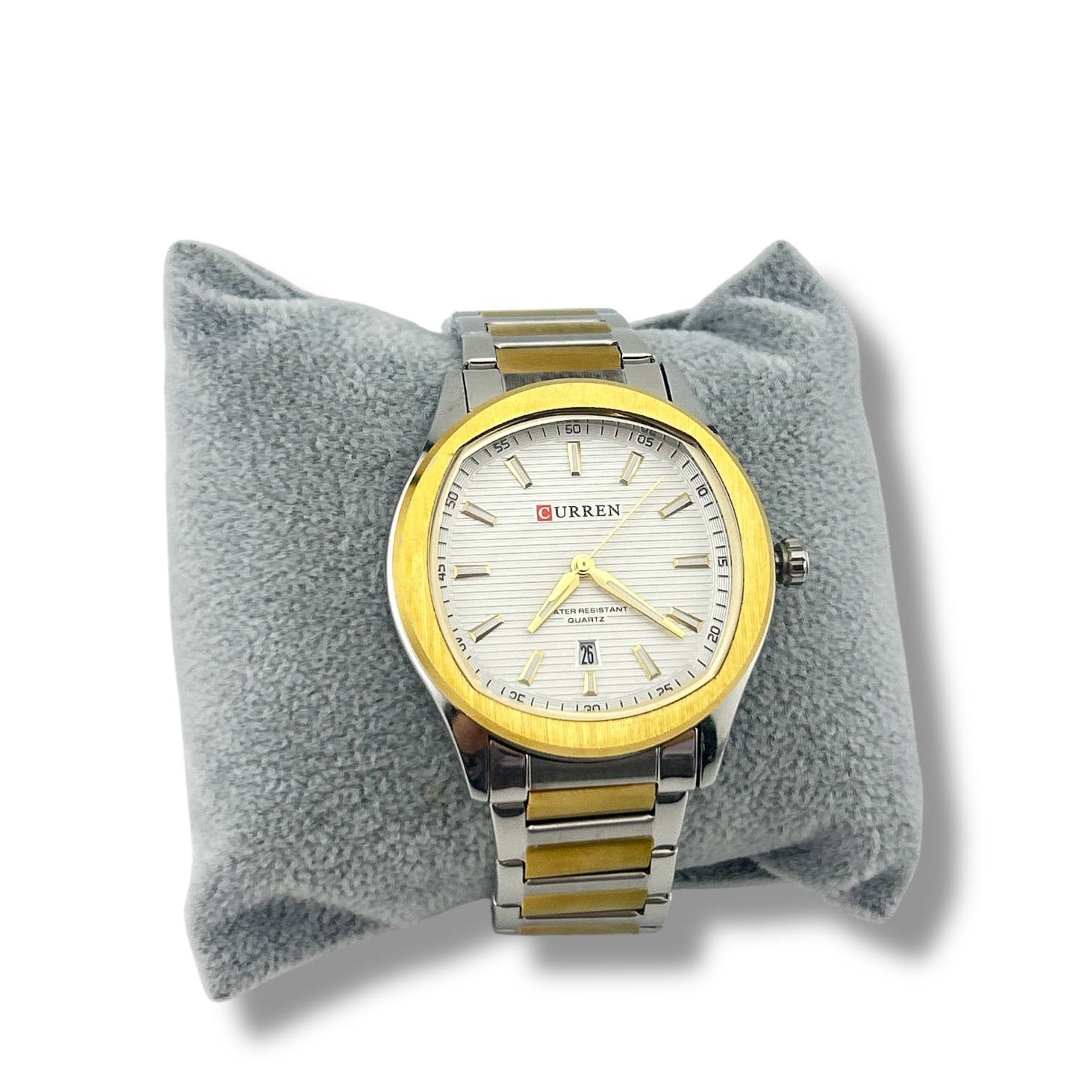 CURREN Two-Tone Men’s Watch – White Dial with Gold Accents