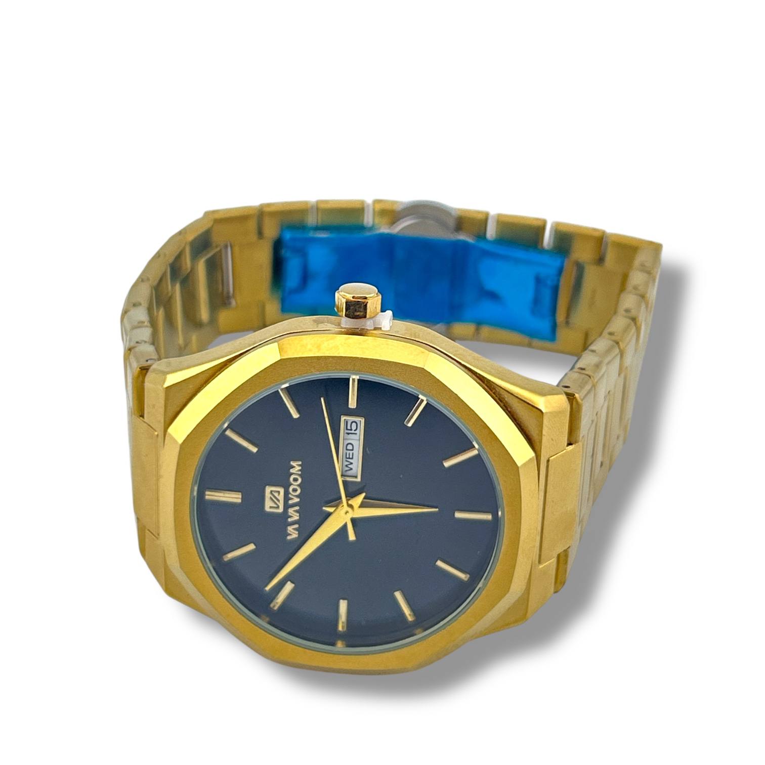 VAVOOM Men’s Gold Watch – Blue Dial with Day & Date Display