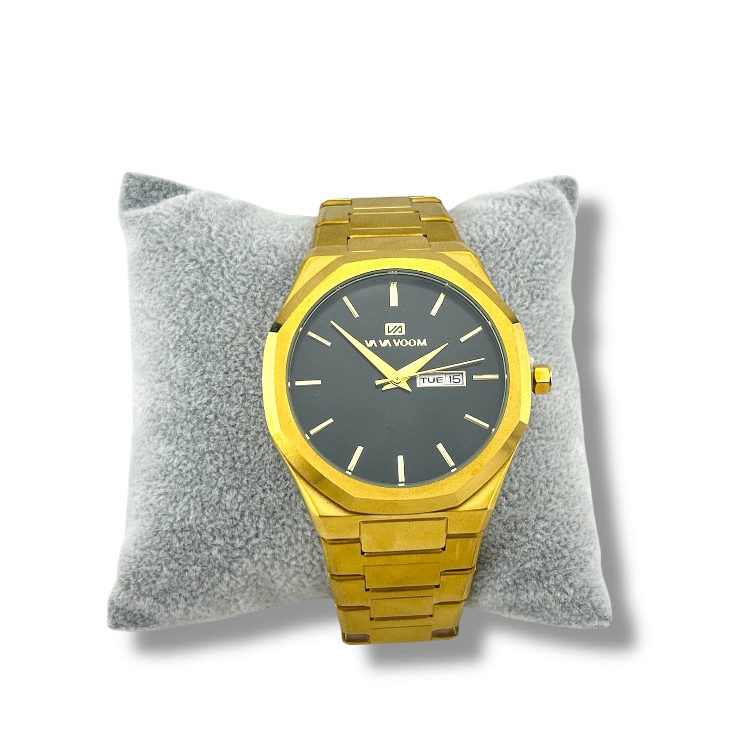 VAVOOM Men’s Gold Watch – Blue Dial with Day & Date Display