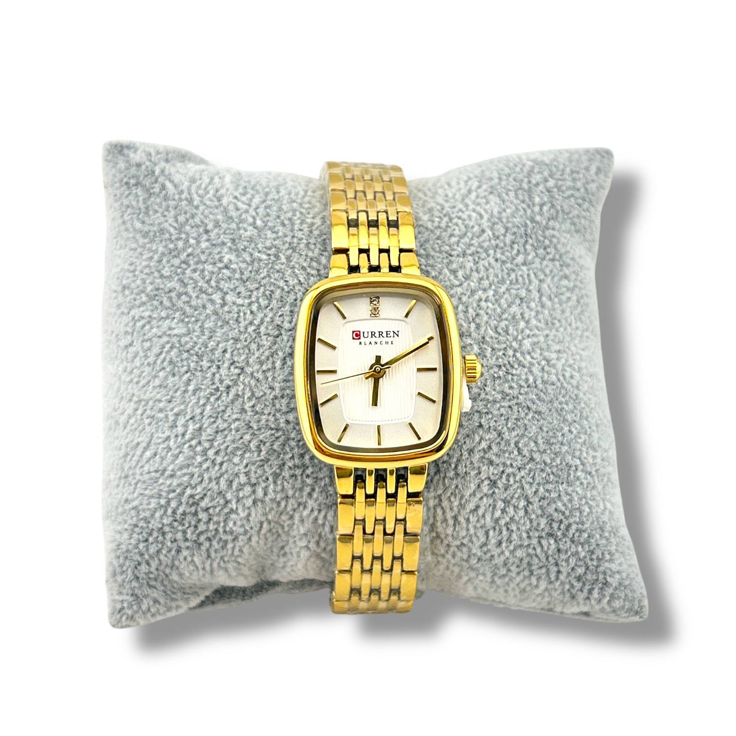 Curren Women’s Rectangular Luxury Watch – Gold Stainless Steel