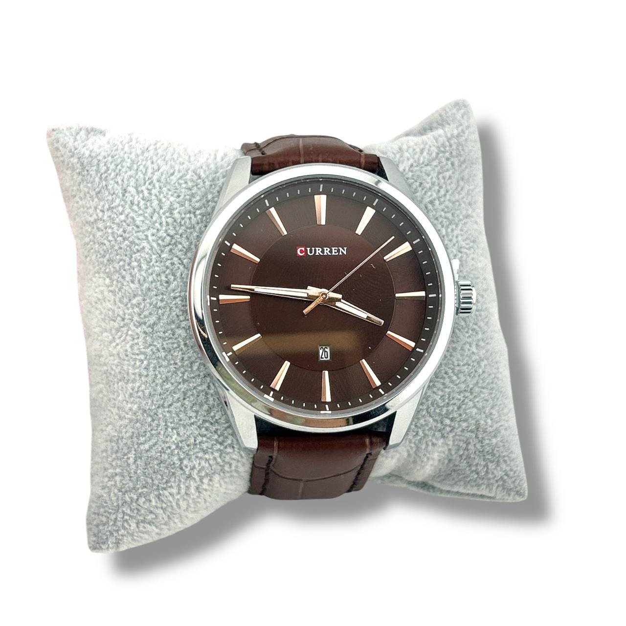CURREN Classic Brown Leather Quartz Watch – Rose Gold Markers