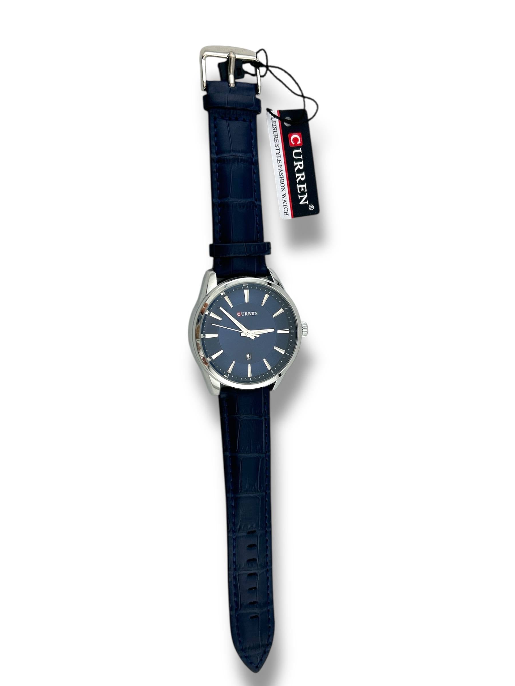 Curren Classic Blue Leather Strap Watch – Date Display, Quartz Movement
