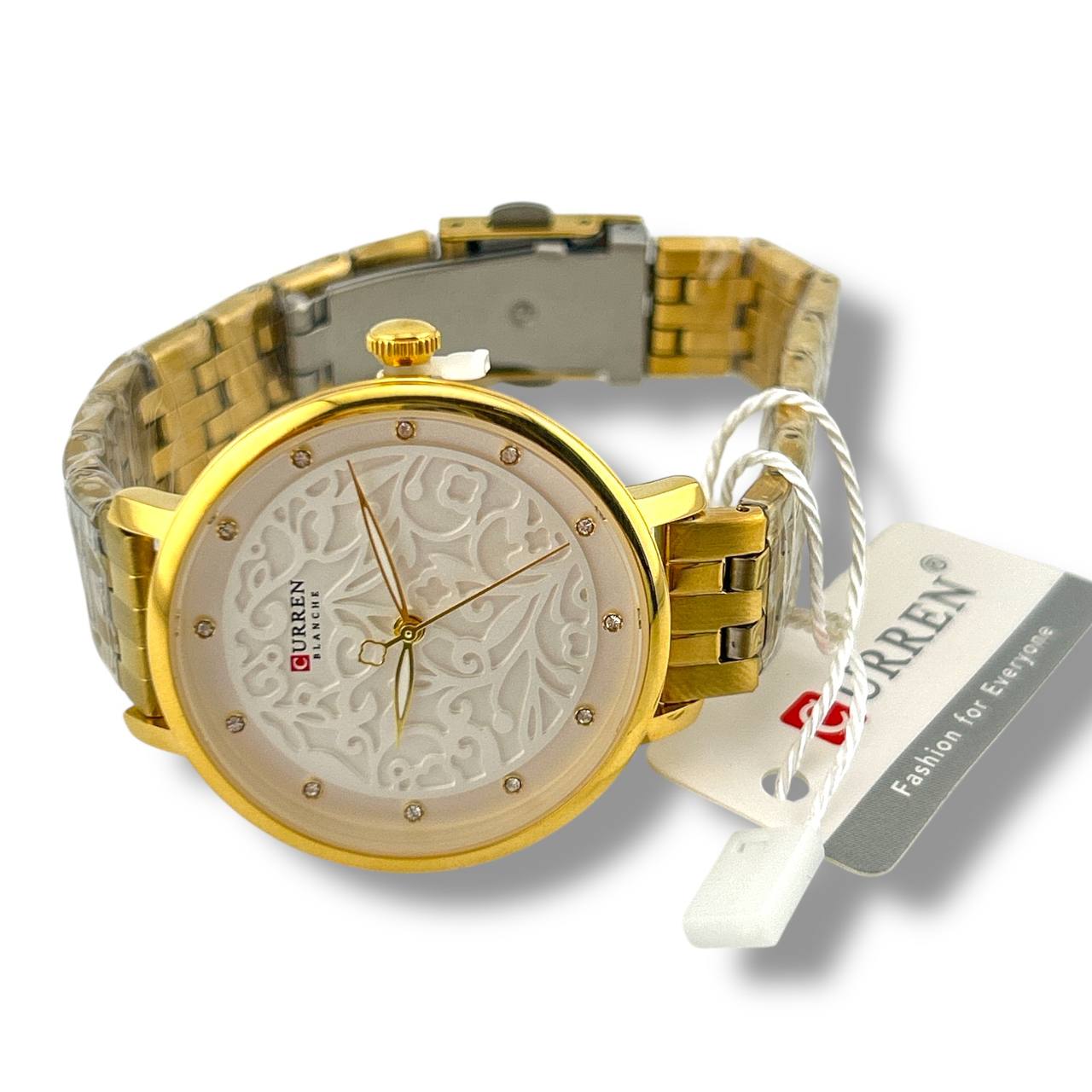 Curren Women’s Gold Floral Dial Watch – Elegant Stainless Steel Bracelet