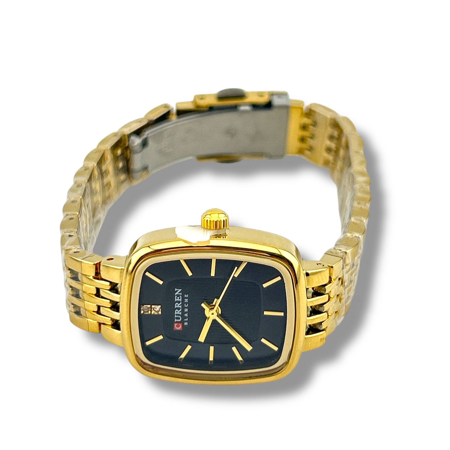 Curren Women’s Rectangular Black Dial Watch – Gold Stainless Steel