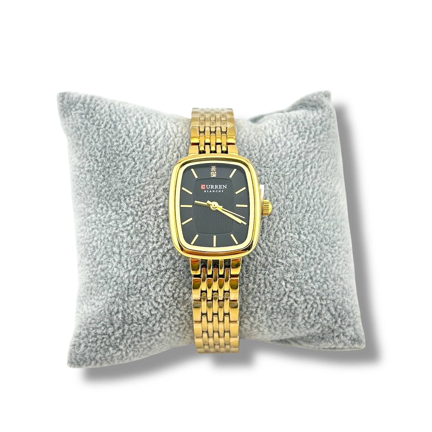 Curren Women’s Rectangular Black Dial Watch – Gold Stainless Steel
