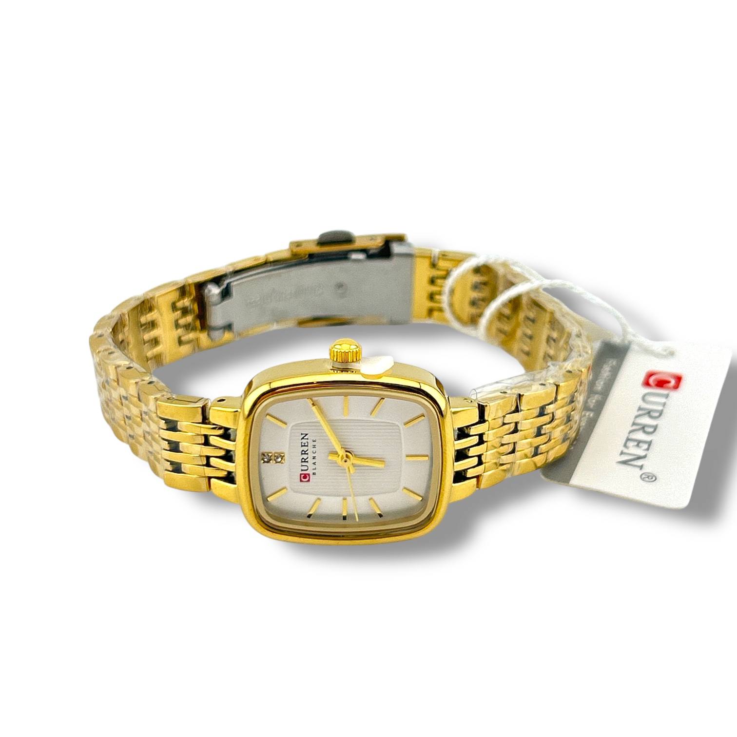 Curren Women’s Rectangular Luxury Watch – Gold Stainless Steel