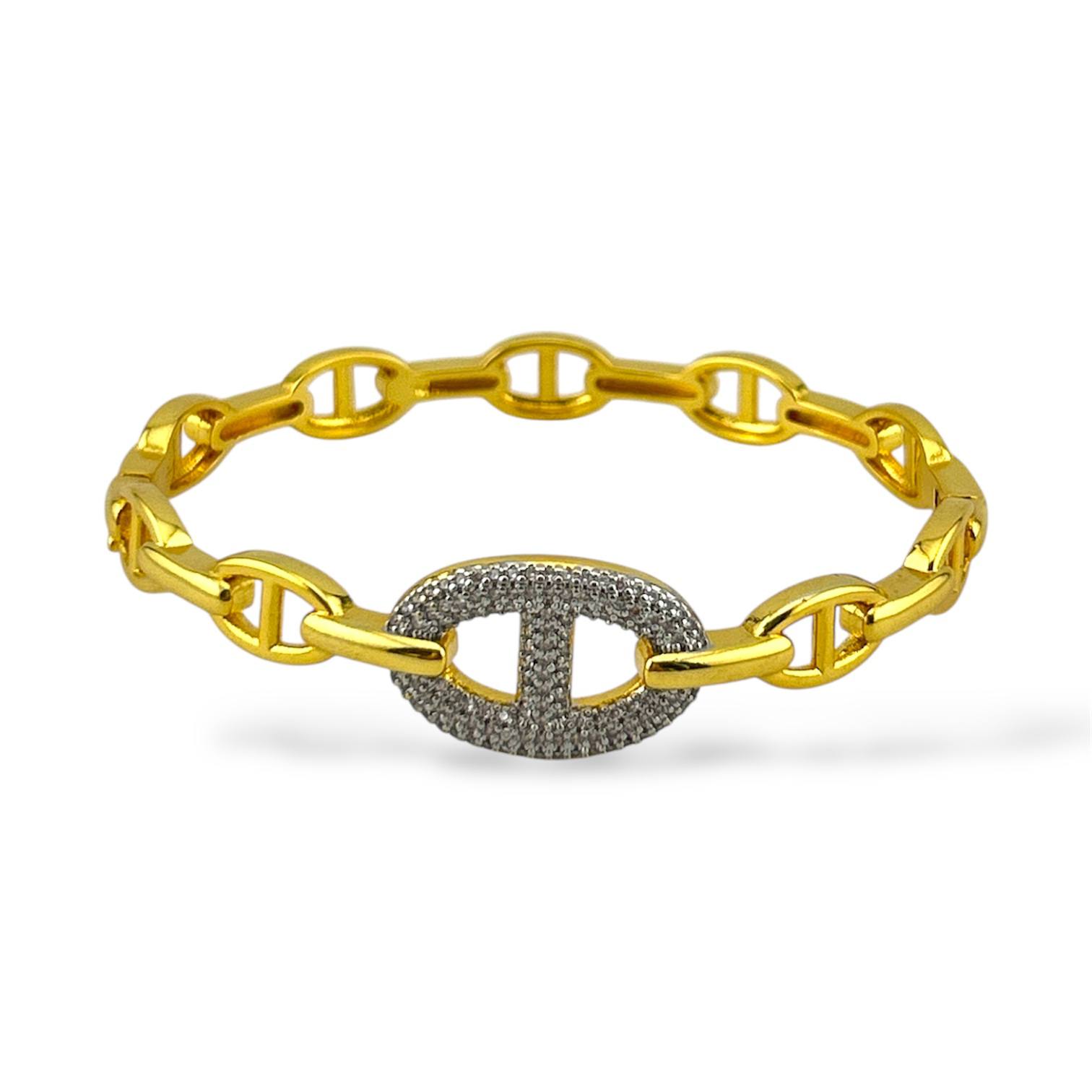 Golden Chain Link Bracelet with Crystal Oval – Modern Luxe