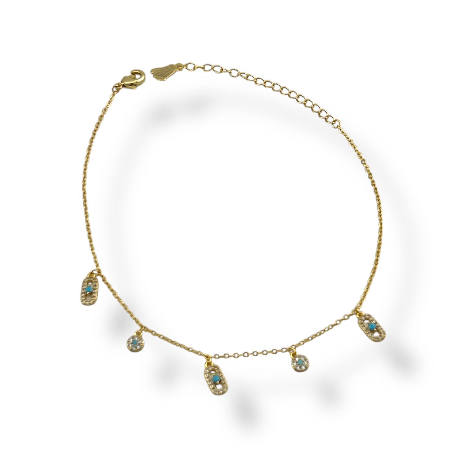 Turquoise & Crystal Charm Anklet