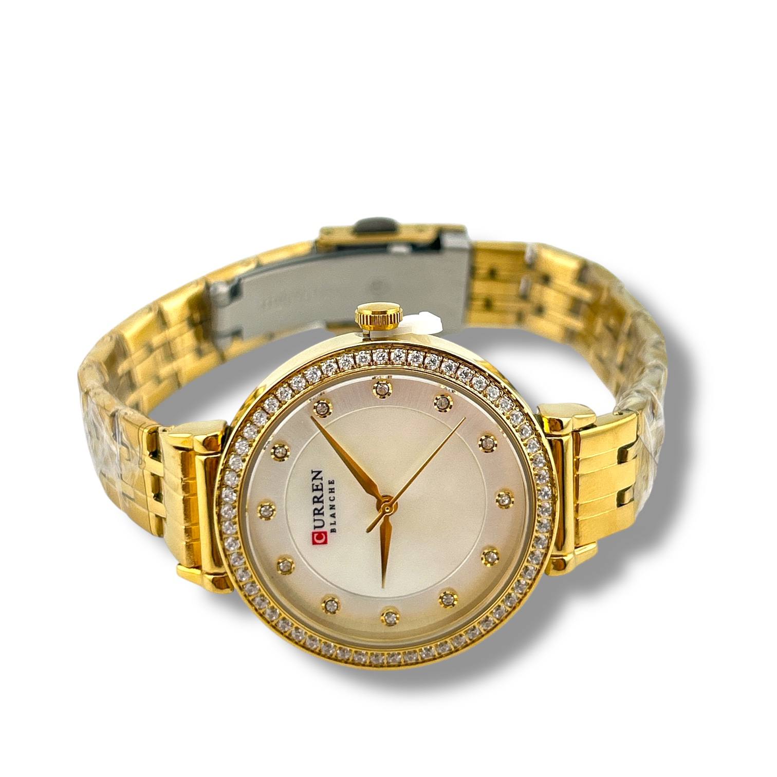 CURREN Luxury Gold Women’s Watch – Crystal Bezel & Elegant Design ✨