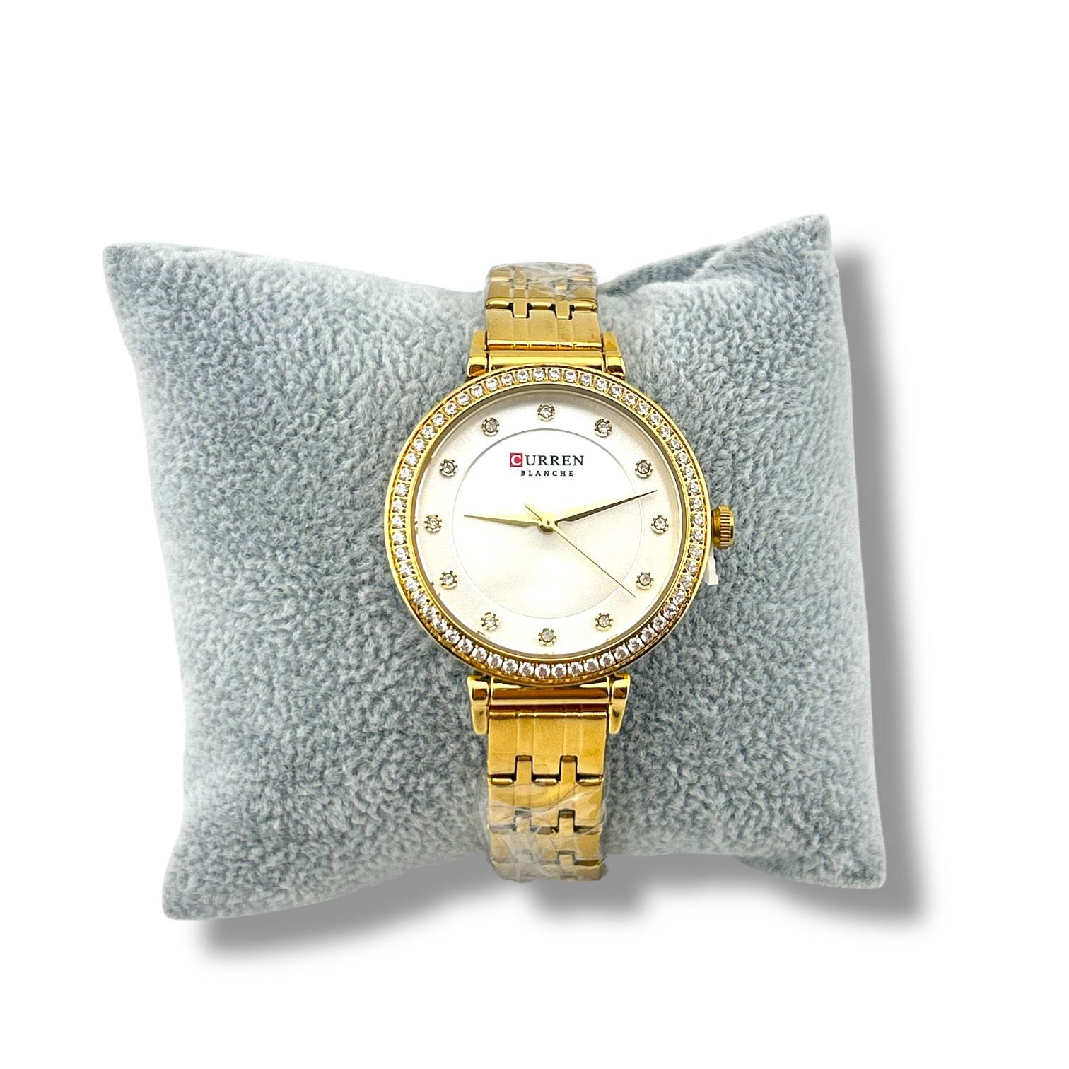 CURREN Luxury Gold Women’s Watch – Crystal Bezel & Elegant Design ✨