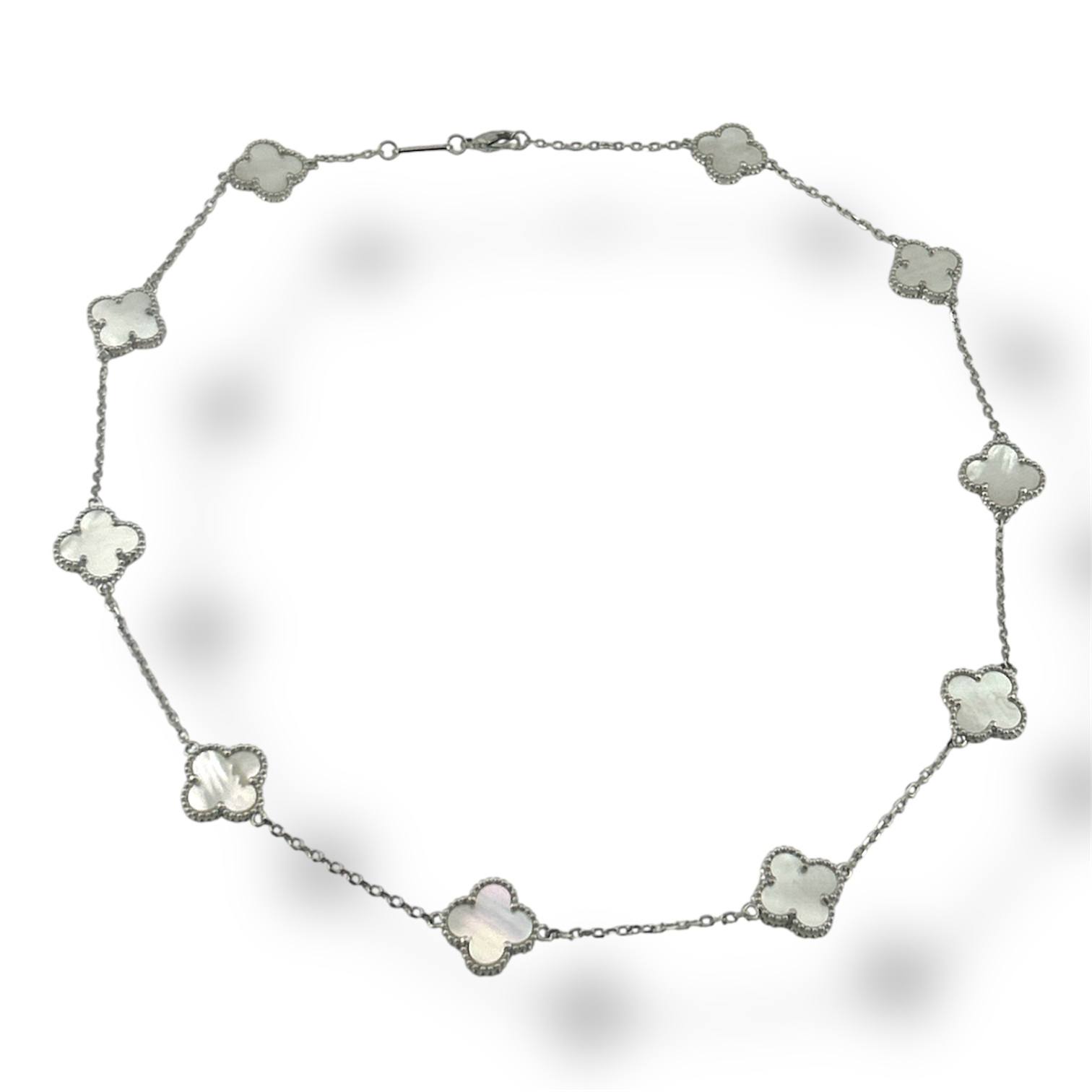 Silver Van Cleef Clover Necklace – White Mother-of-Pearl Elegance 🤍