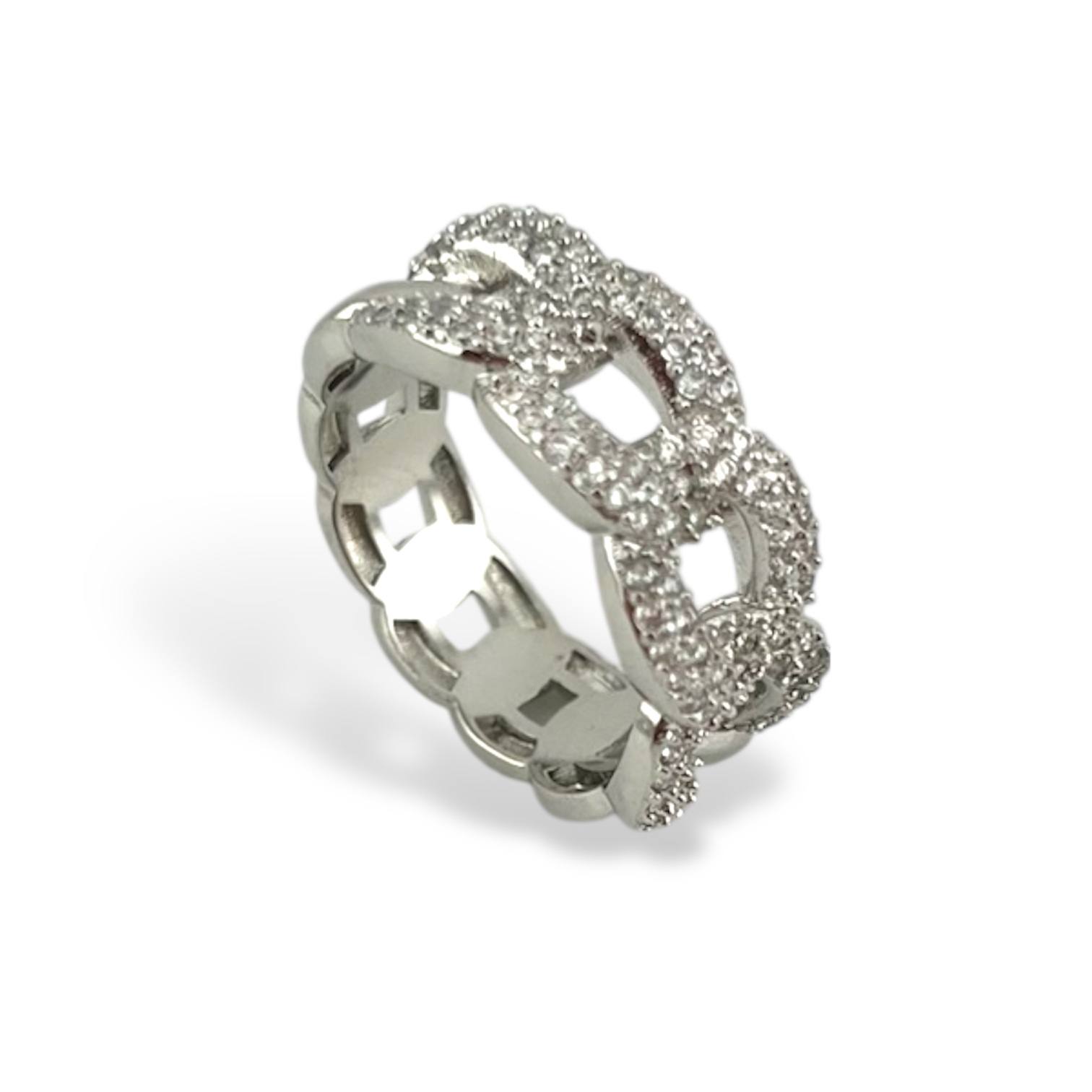 Crystal Chain Link Ring – Silver