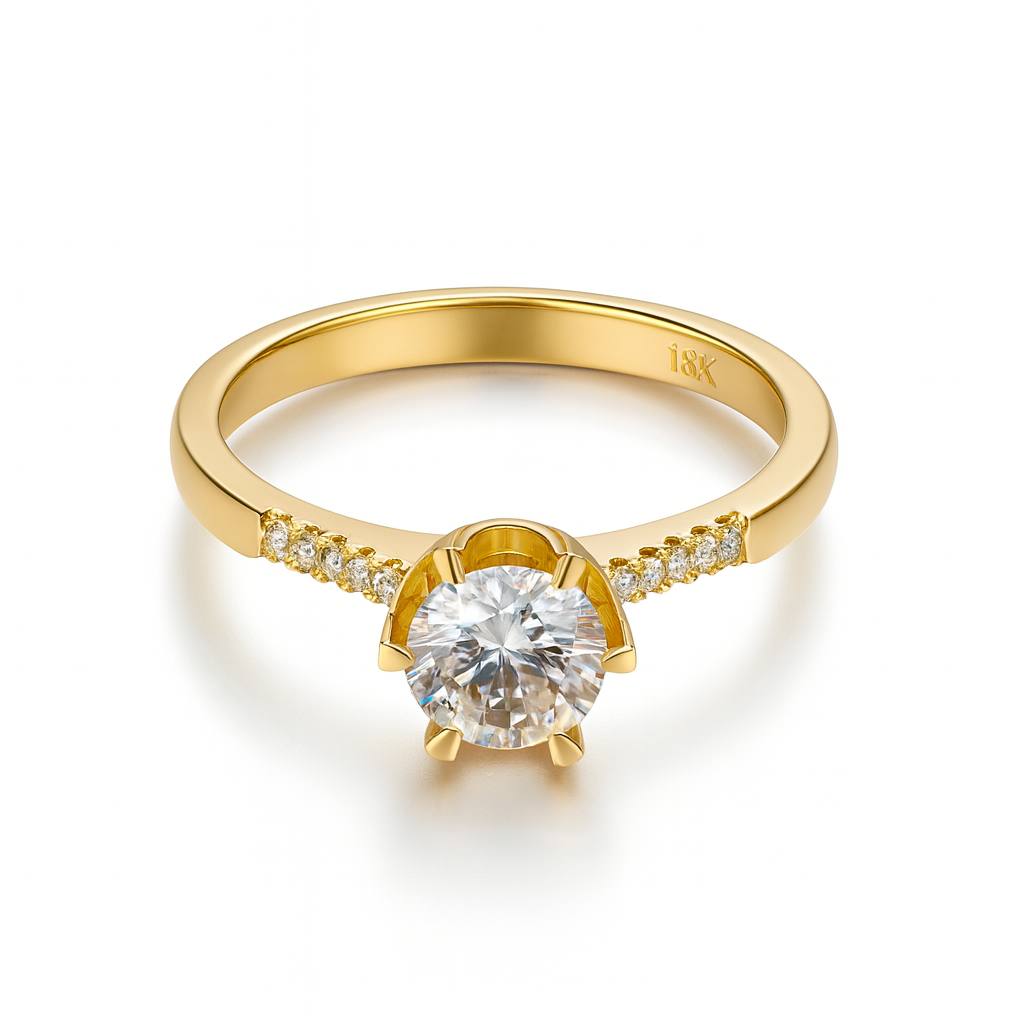 💖 Solitaire Spark Accent Ring – Gold