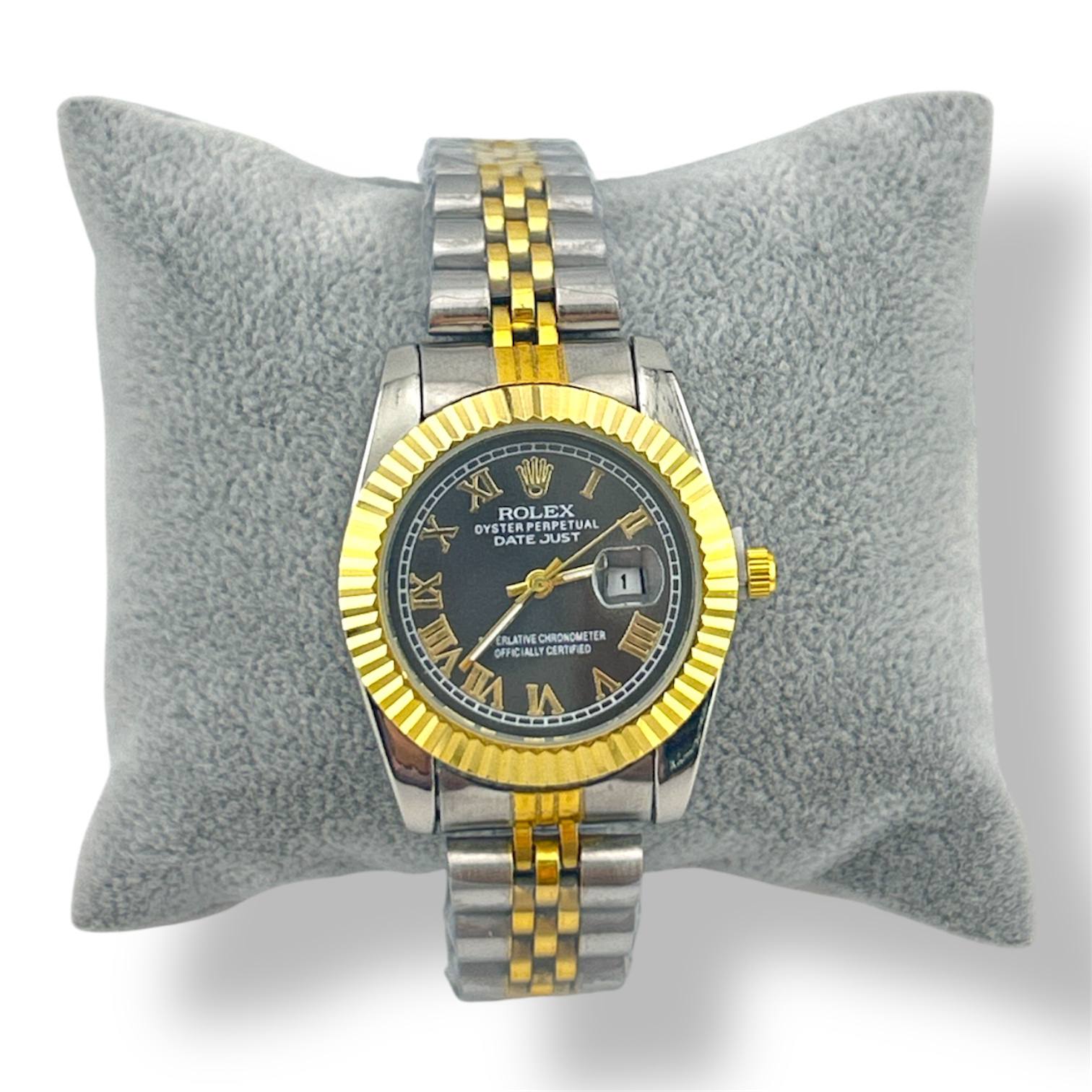 Rolex Oyster Perpetual Datejust – Two-Tone Gold & Silver Bracelet with Black Roman Dial for woman