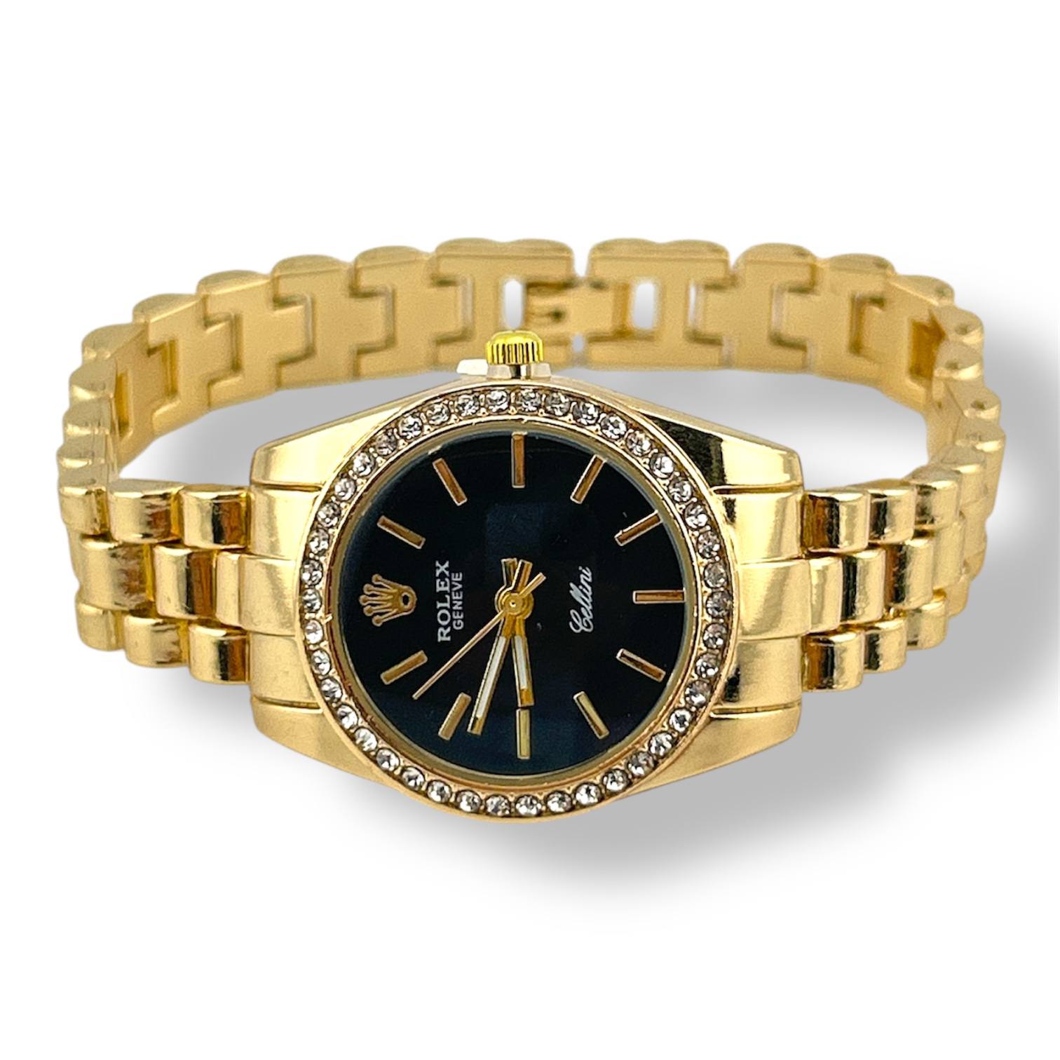 Rolex Cellini – Gold Stainless Steel Watch with Black Dial & Crystal Bezel