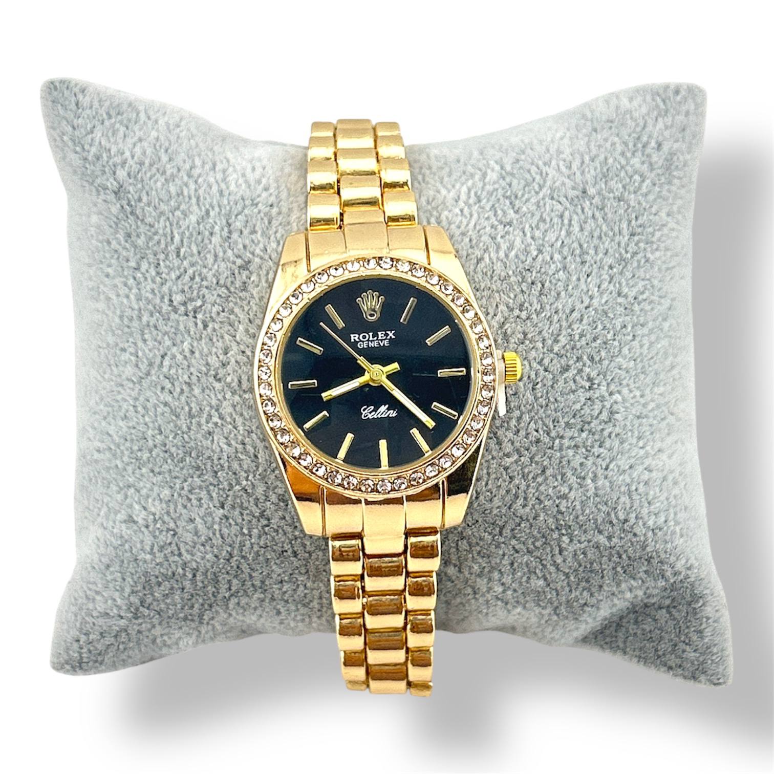 Rolex Cellini – Gold Stainless Steel Watch with Black Dial & Crystal Bezel