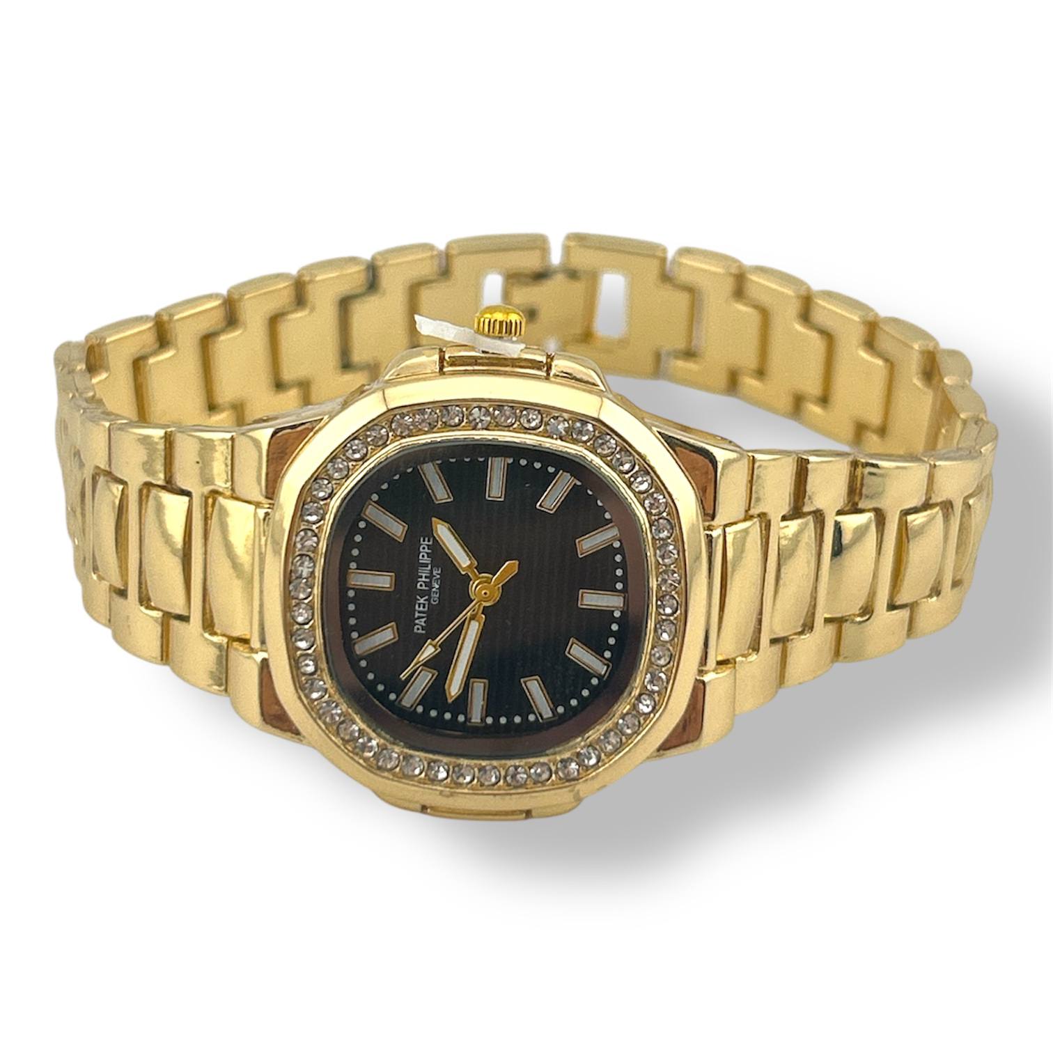 Patek Philippe Nautilus – Gold Stainless Steel Watch with Black Dial & Crystal Bezel