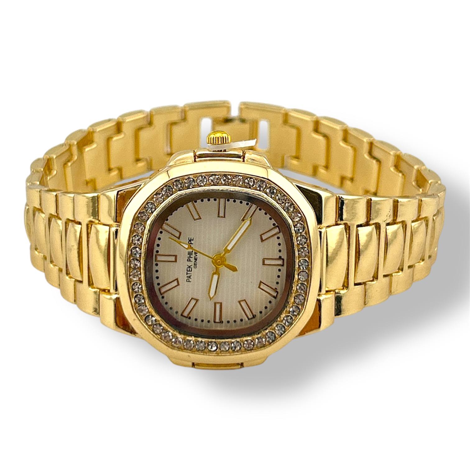 Patek Philippe Nautilus – Gold Stainless Steel Watch with White Dial & Crystal Bezel