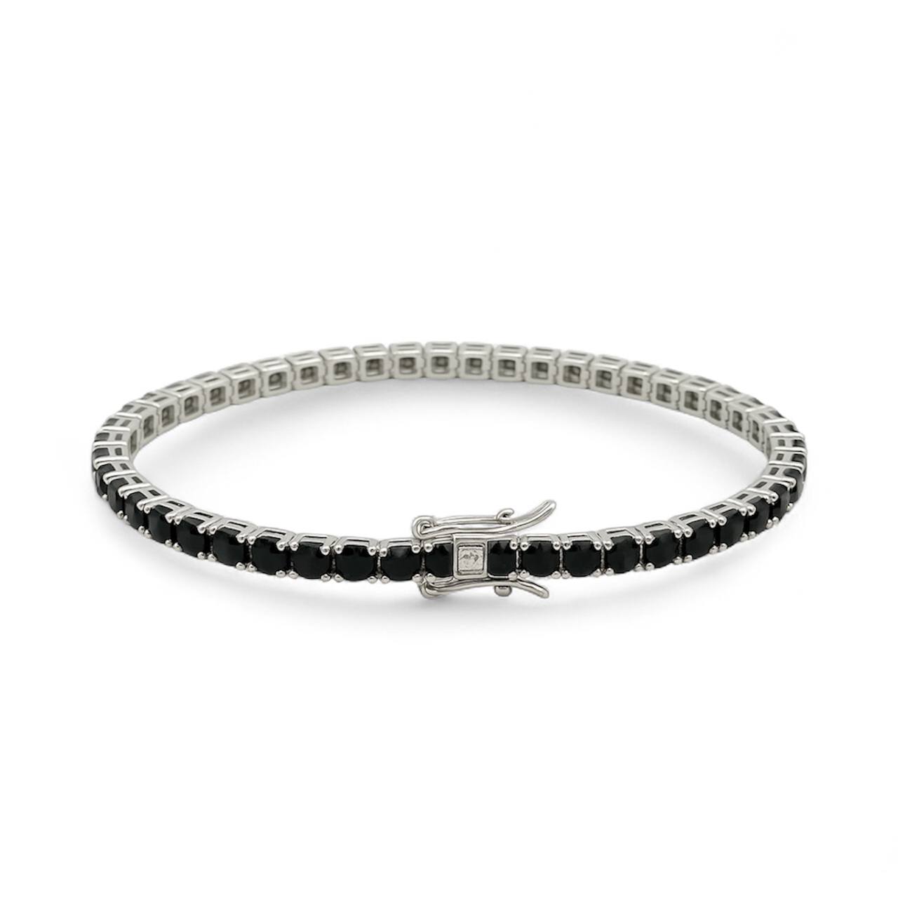 stainless steel Cubic Zirconia black and silver Tennis Bracelet ( 3mm )