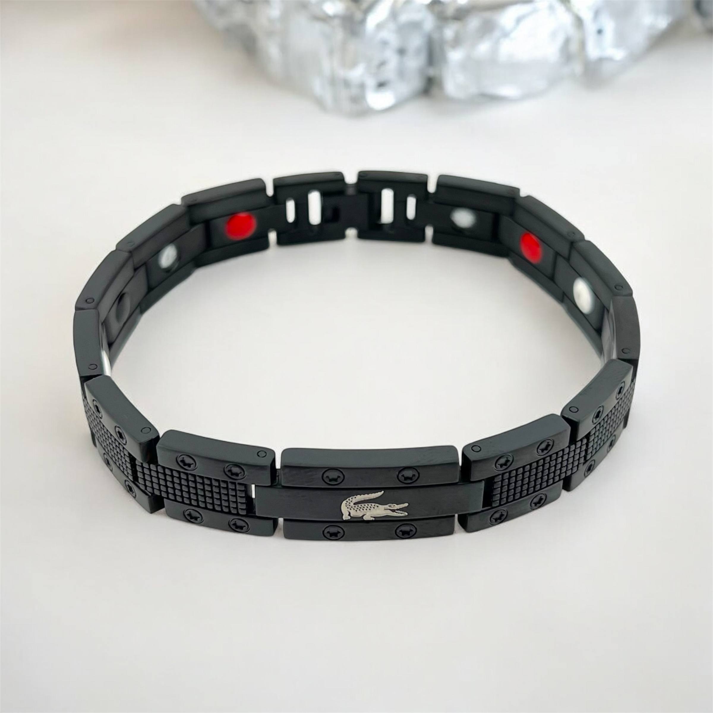 Lacoste Titanium Energy Link Bracelet ā Silver, Gold & Black