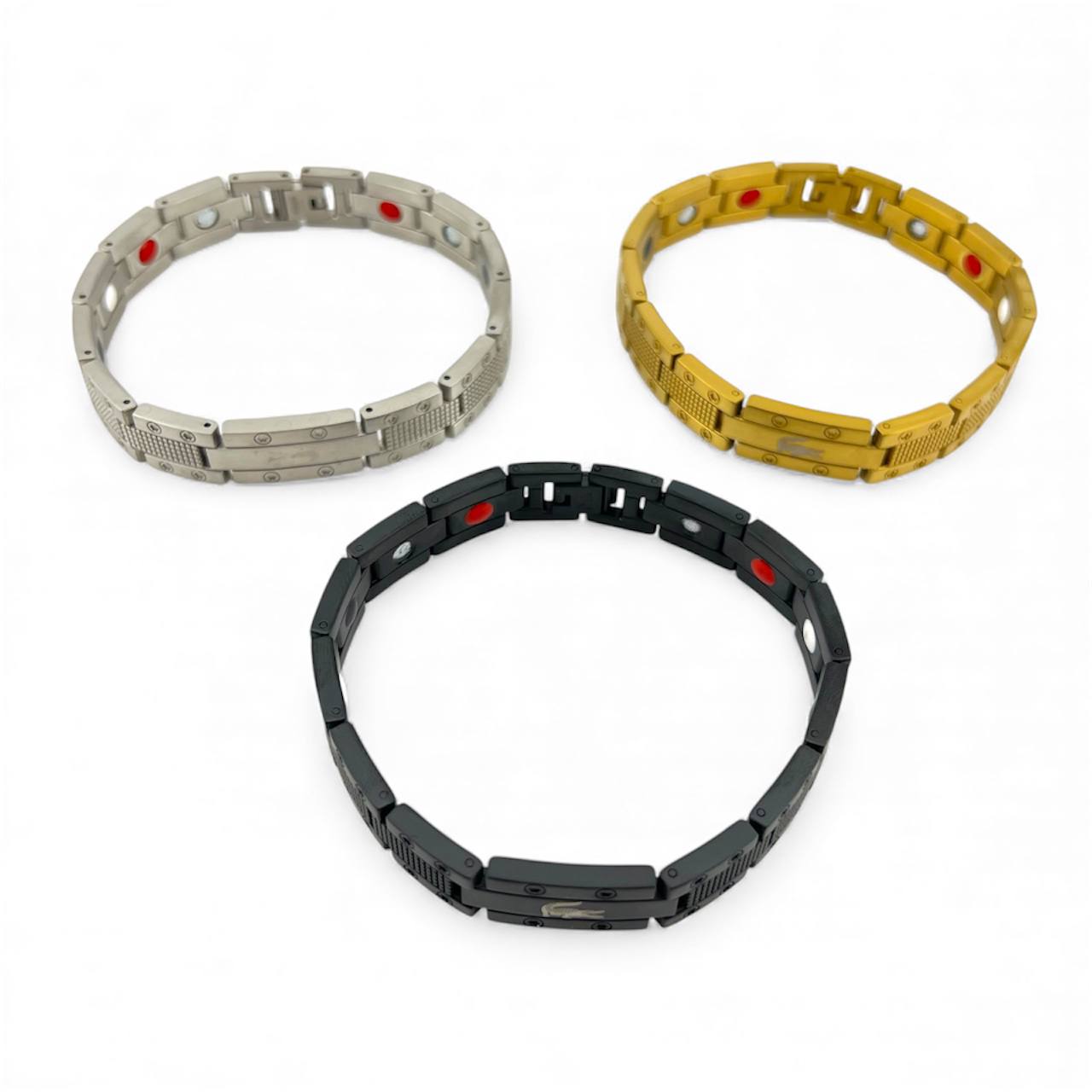 Lacoste Titanium Energy Link Bracelet ā Silver, Gold & Black