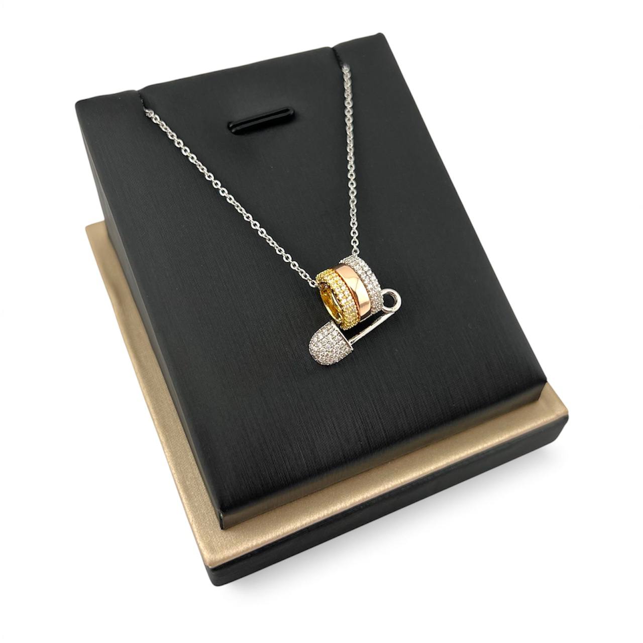 MONACO Necklace - Love, Smile, Bonheur Triple Hoop safety Pin Necklace