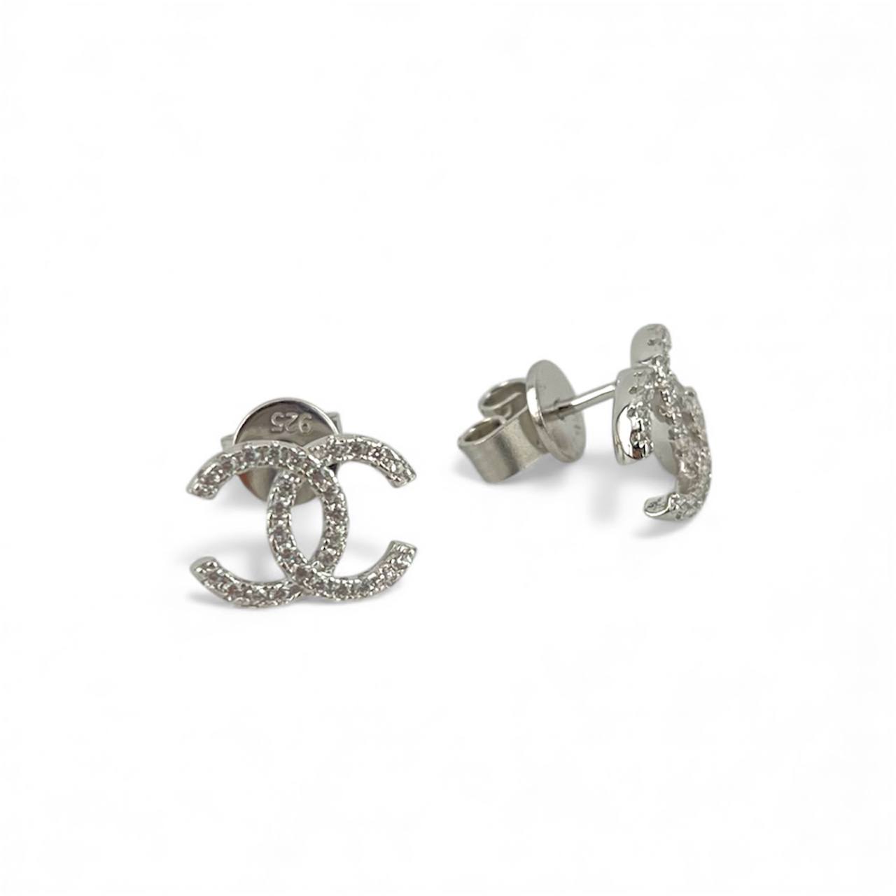 Silver 925 Chanel crystal earrings āØ