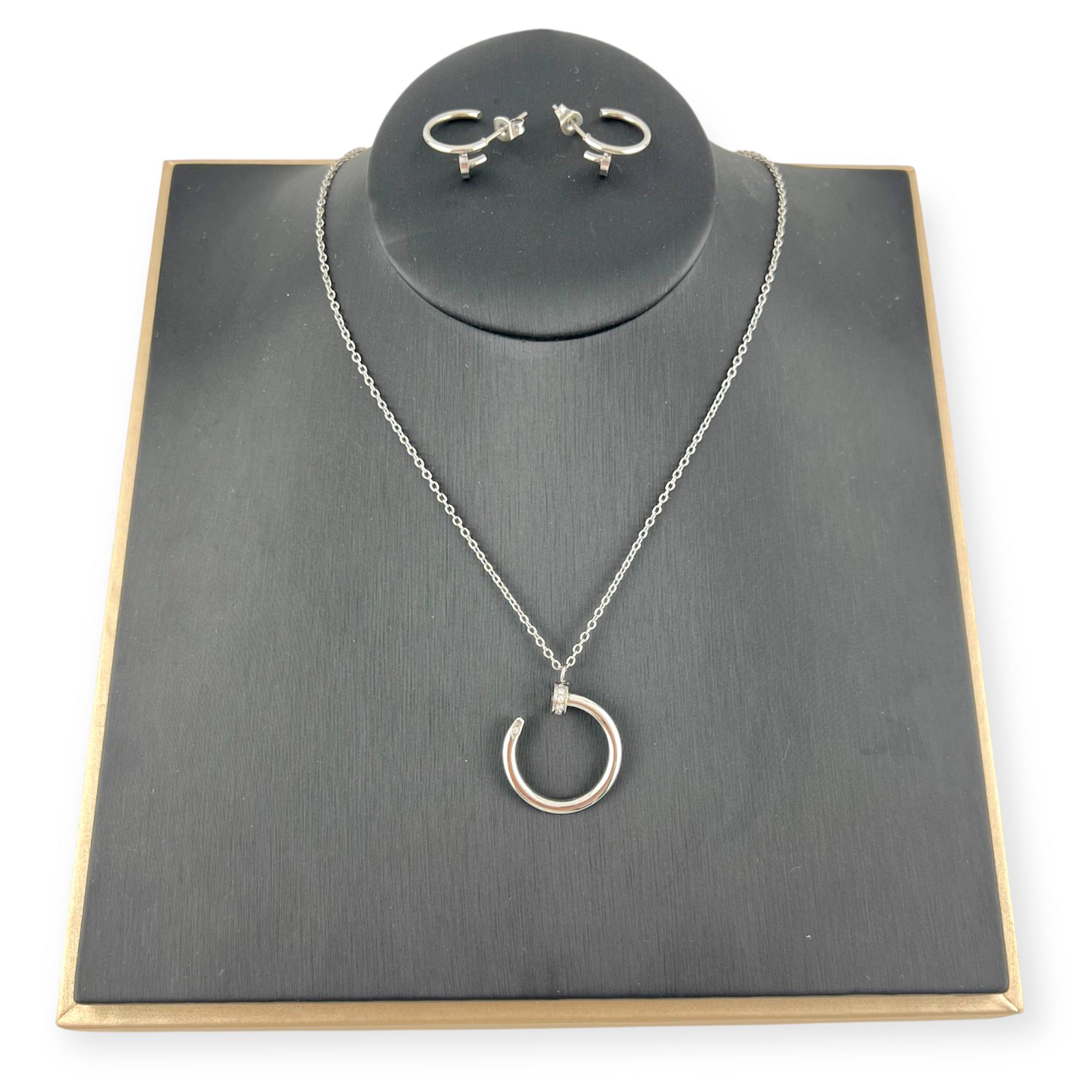 pin and clue cartier Halo Harmony Set – Silver Necklace & Hoop Earrings