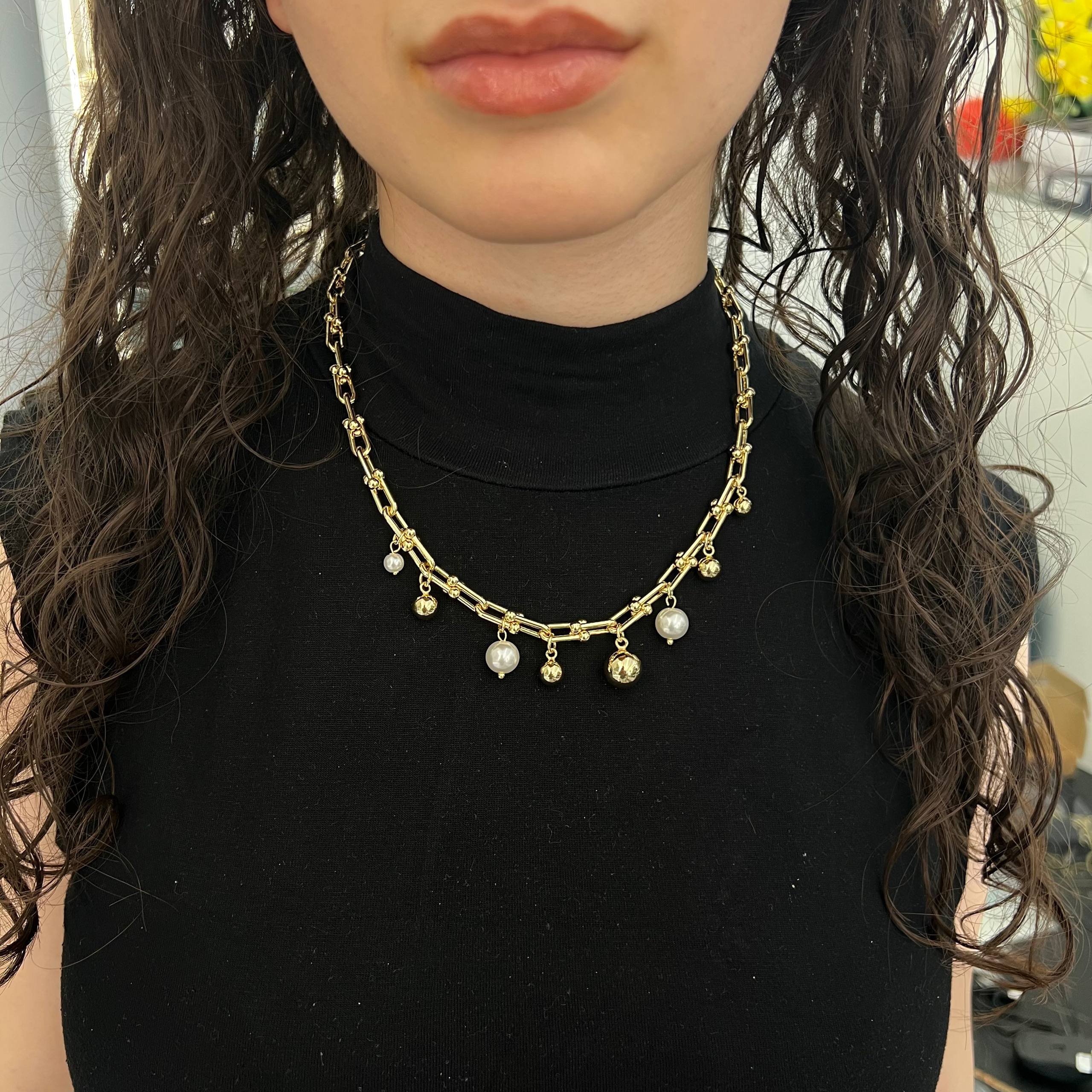 tiffany Pearl & Gold Charm Necklace ā Playful Elegance