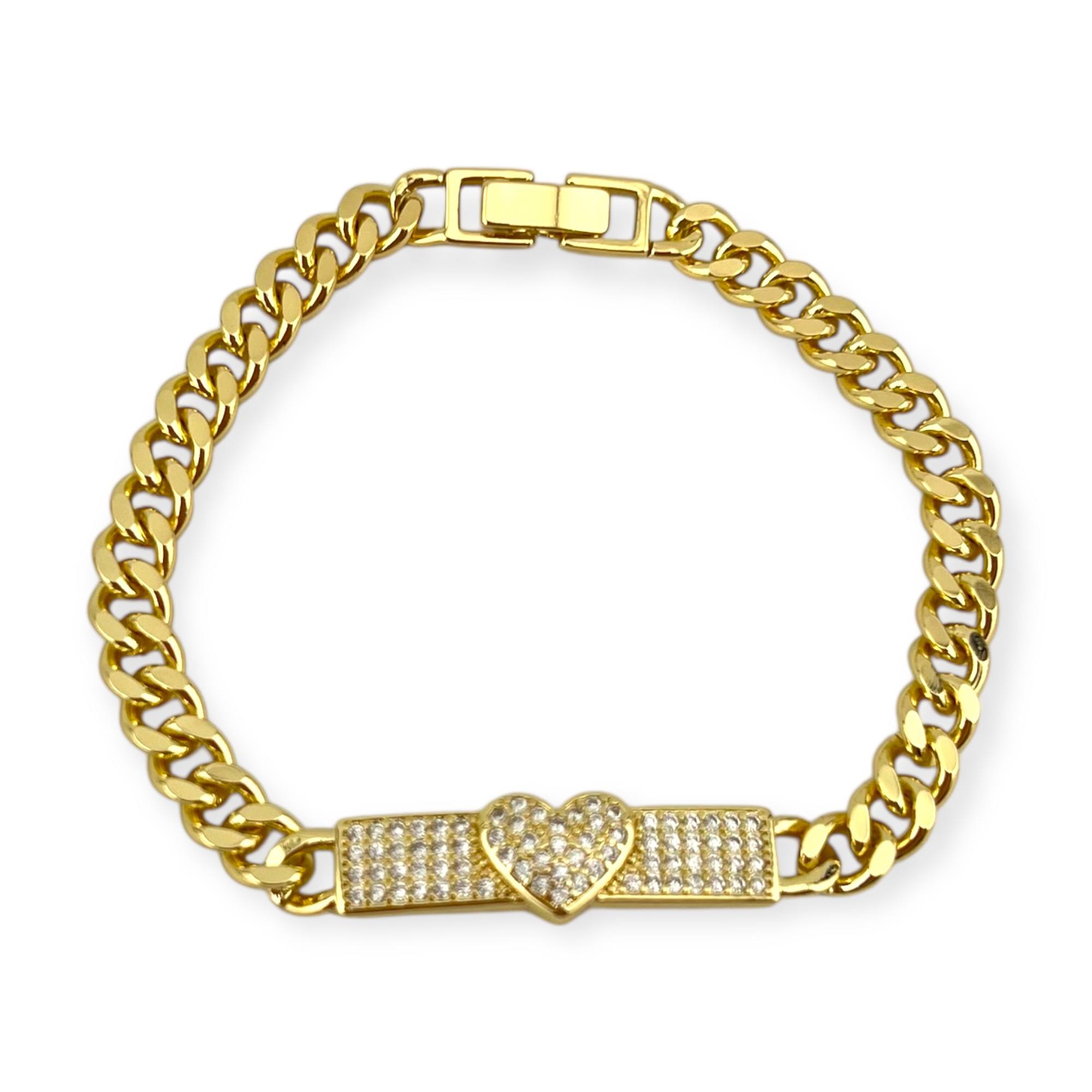 Gold-Plated Heart Cuban Link Bracelet