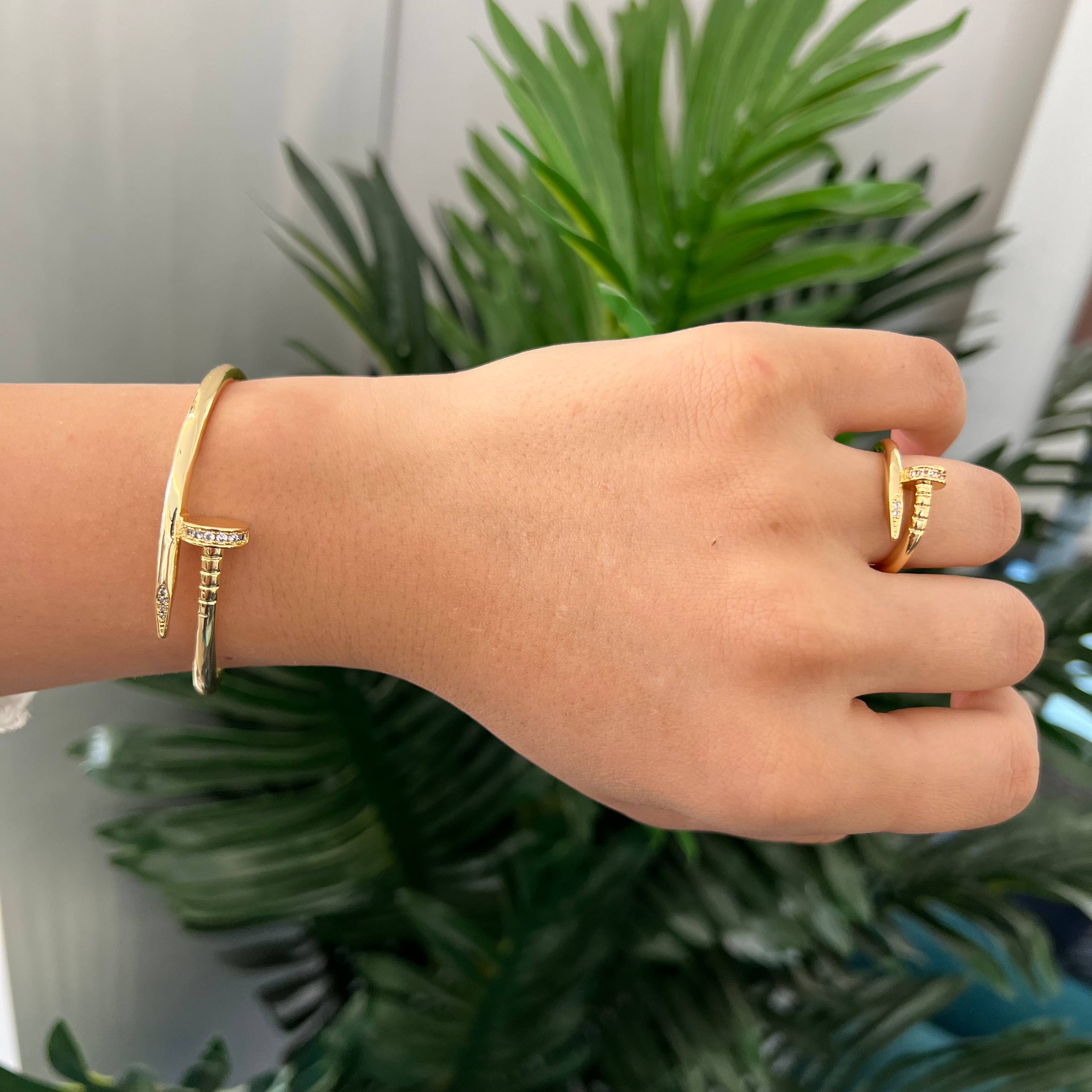 💎 pin and clue Nail bangle Set – Silver and Gold Bangle & Ring