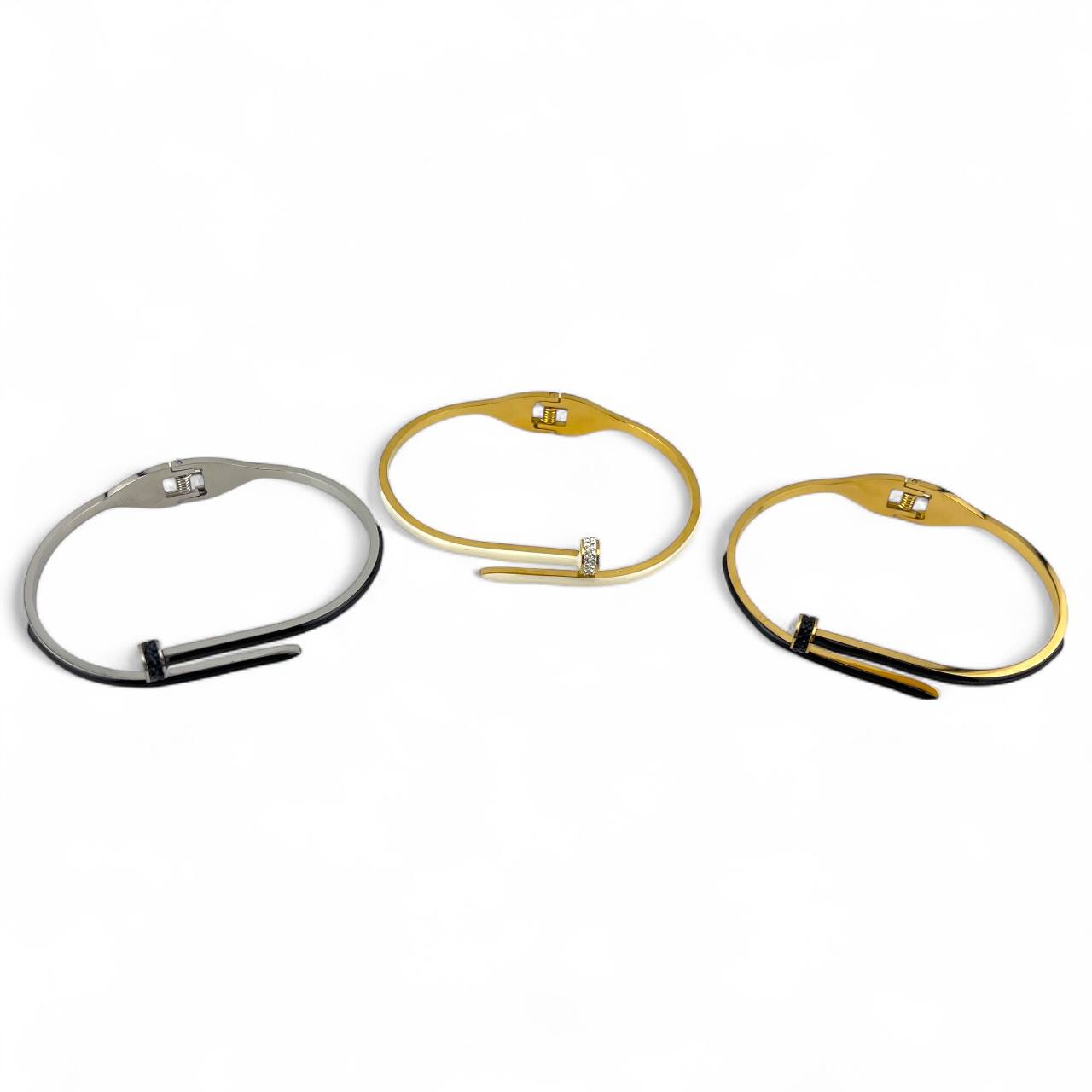 Nail-Inspired White & Gold Bracelet with Crystal Accent