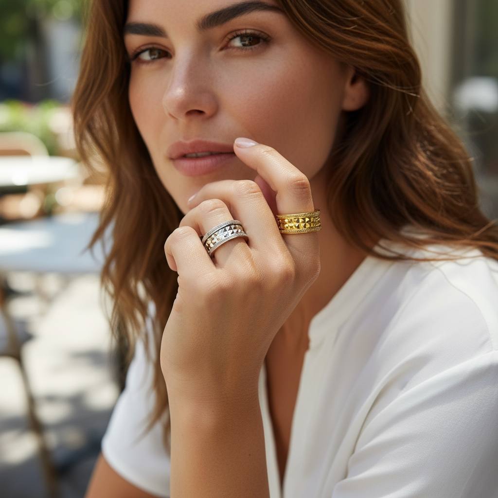 Bvulgari-Inspired Studded Band Ring