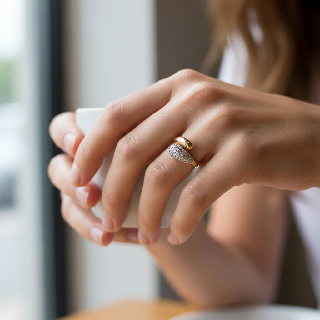 “Duo Glam Ring” – Gold & Diamond Spark Edition ✨