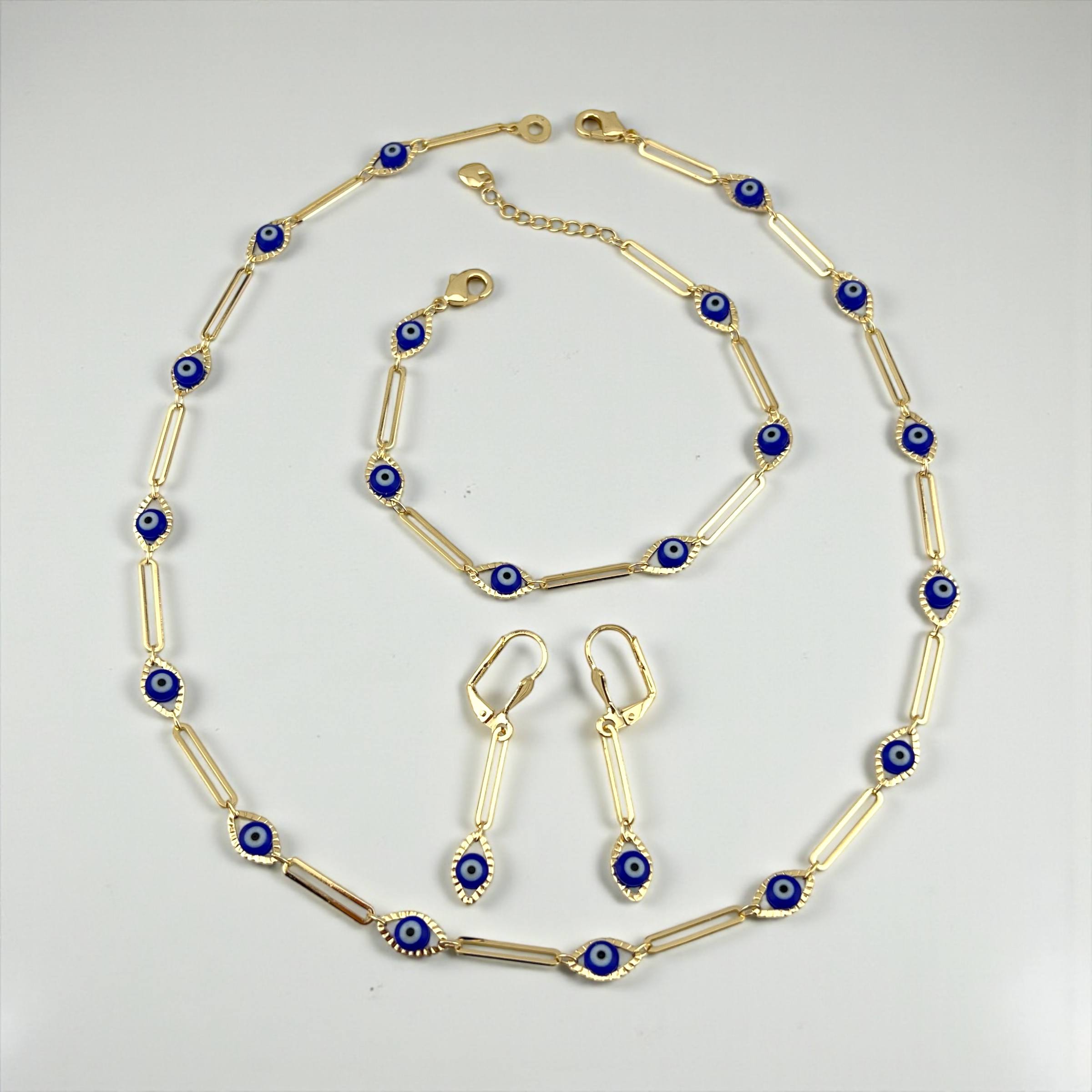 🔵 Blue Evil Eye Charm Set – Necklace, Bracelet & Earrings