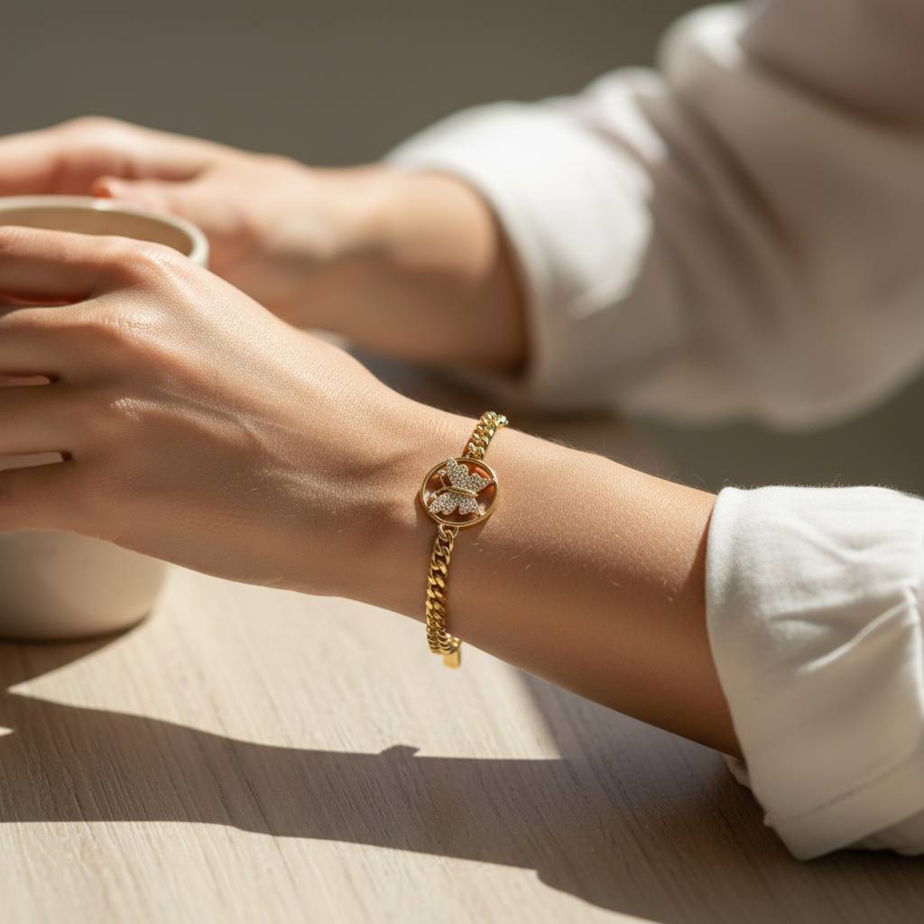 Gold Crystal Butterfly Medallion Bracelet āØ