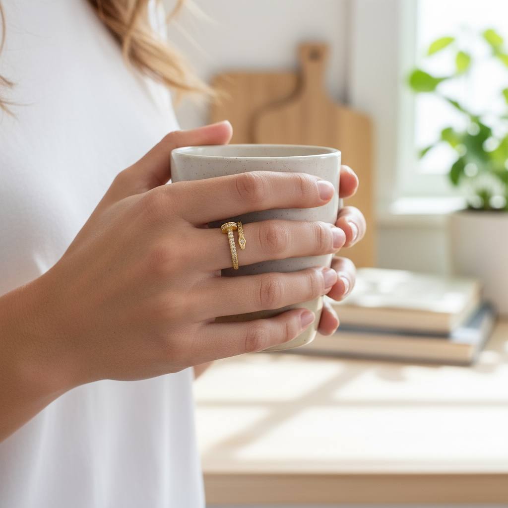 🔩 Sparkling Nail Wrap Ring – Gold