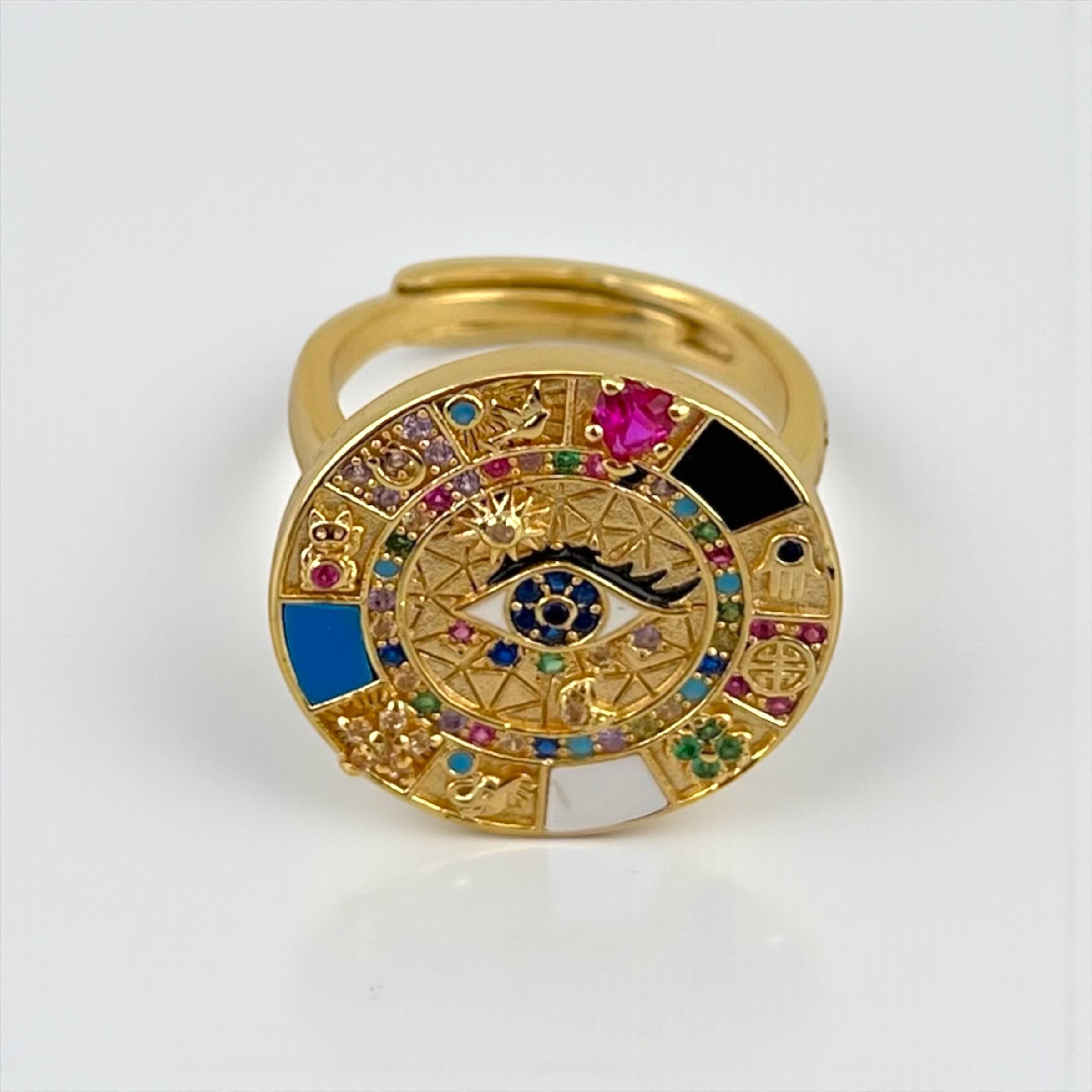 Egyptian eye Zodiac Ring – Gold Multicolor evil eye