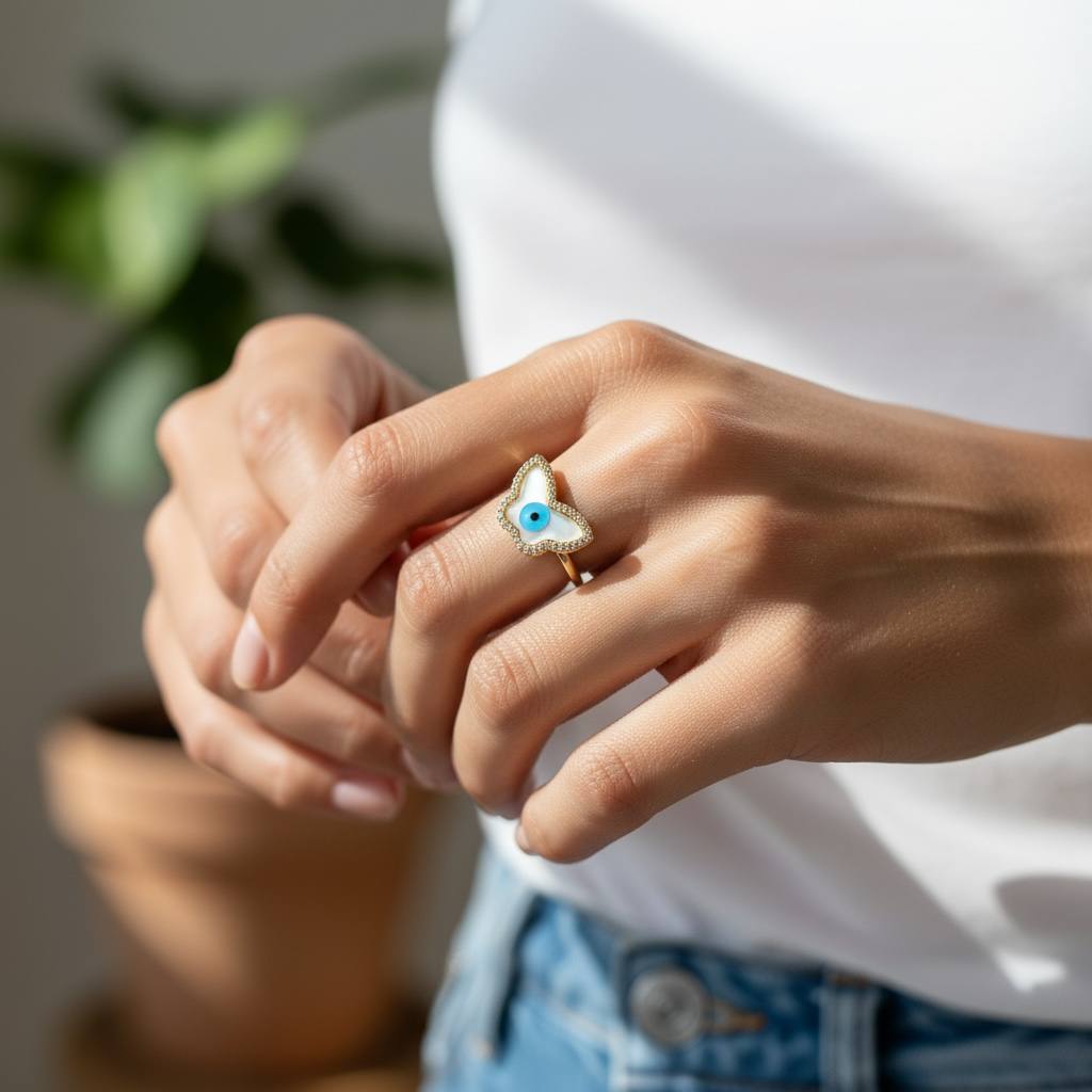 Butterfly Evil Eye Ring