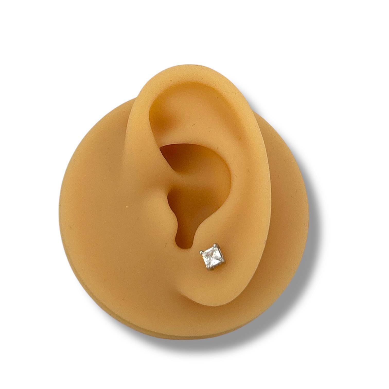 silver square-Cut Stud Earrings – square Stone Design