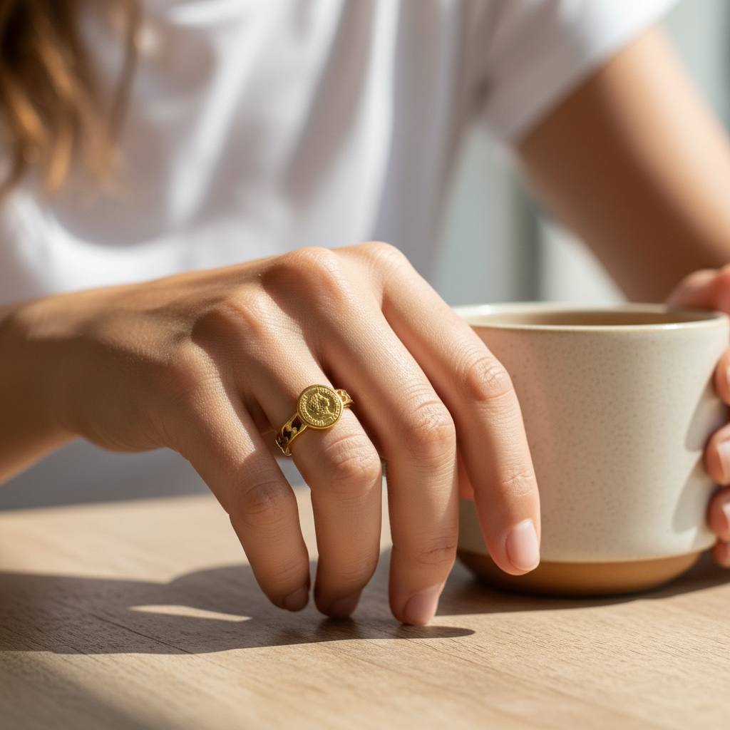 Royal Coin Cutout Ring – 18K Gold-Plated ✨