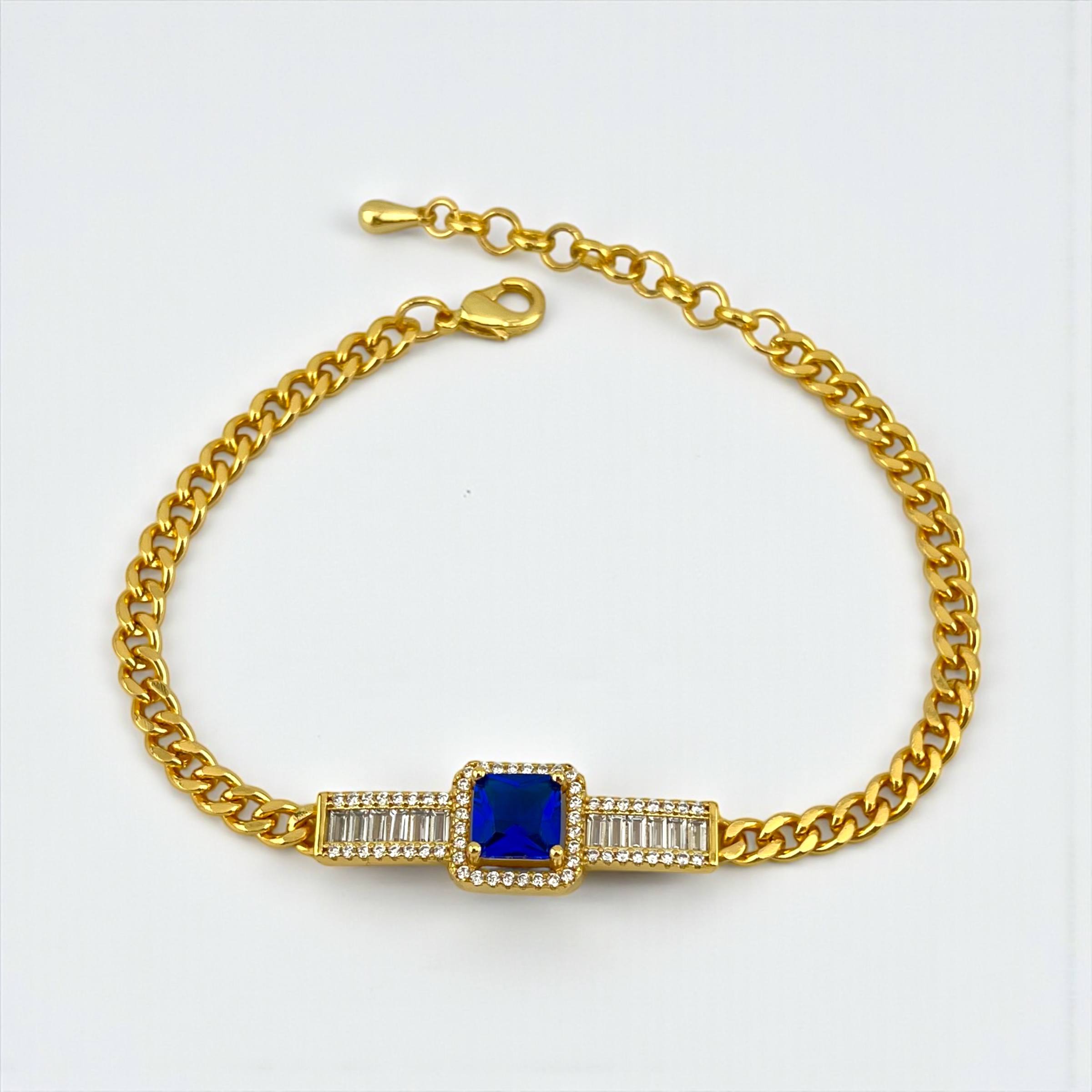 Royal Blue Gem Chain Bracelet – Gold & Silver ✨