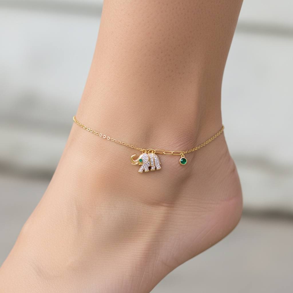 Sparkling Elephant Charm Anklet