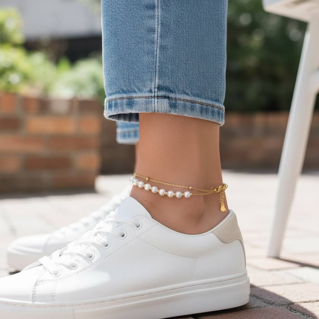 Golden Pearl Anklet – Classic Elegance