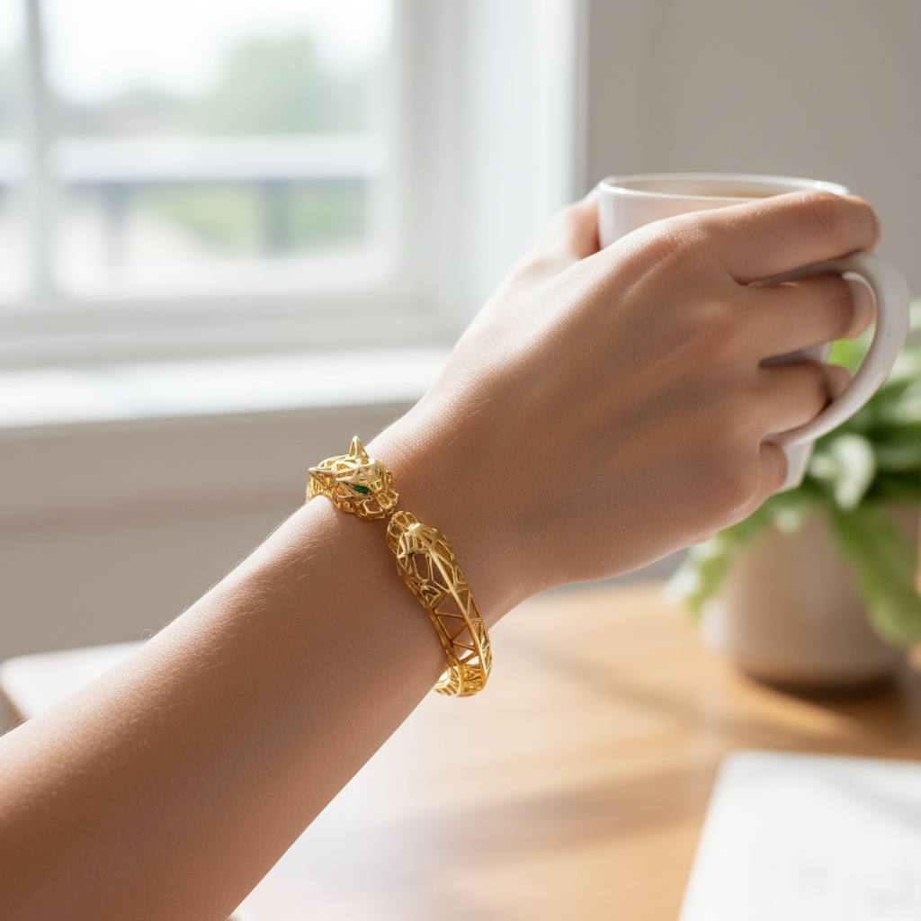 Tiger Twin Panther Bangle – Power Meets Luxury ✨