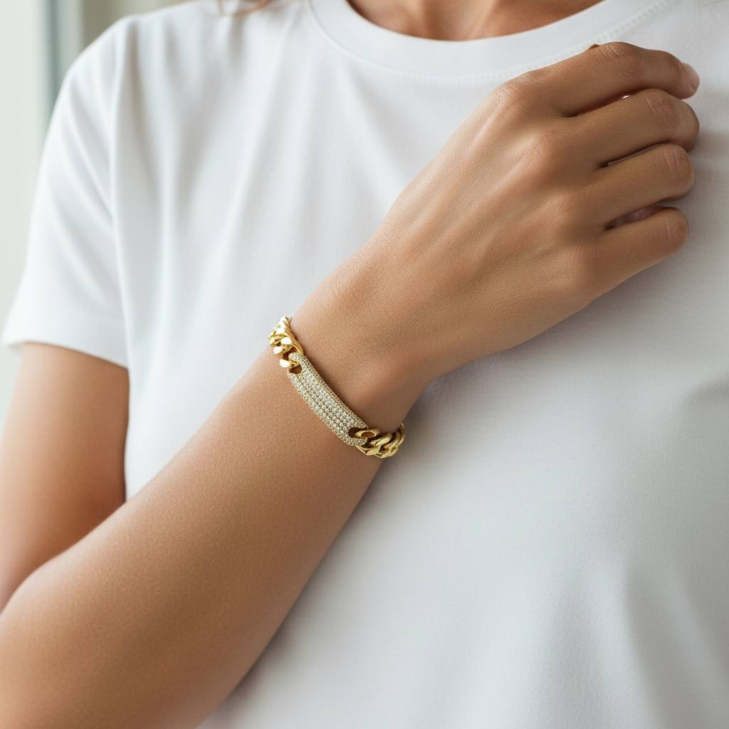 Strip Iced Cuban Link Gold Bracelet ✨
