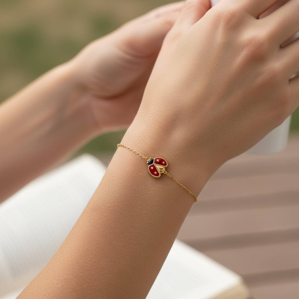 🐞 Lucky Ladybug Bracelet – Gold & Enamel Edition