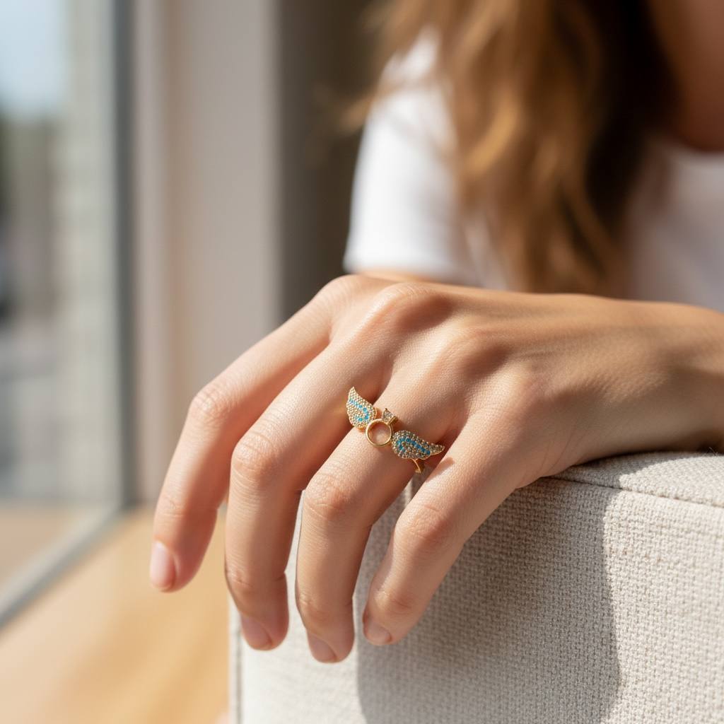 Golden Winged Halo Ring – Gold