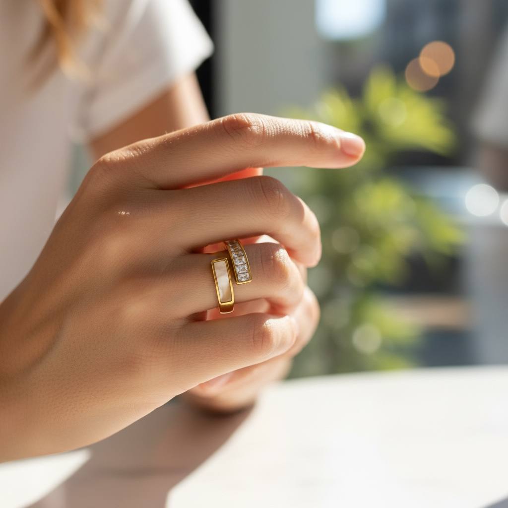 Modern Twist Baguette Ring β Gold & Silver