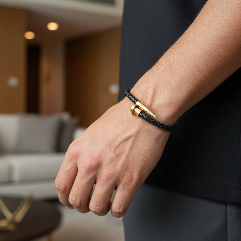 🖋️ Signature Nail Leather Bracelet – Midnight Blue Edition